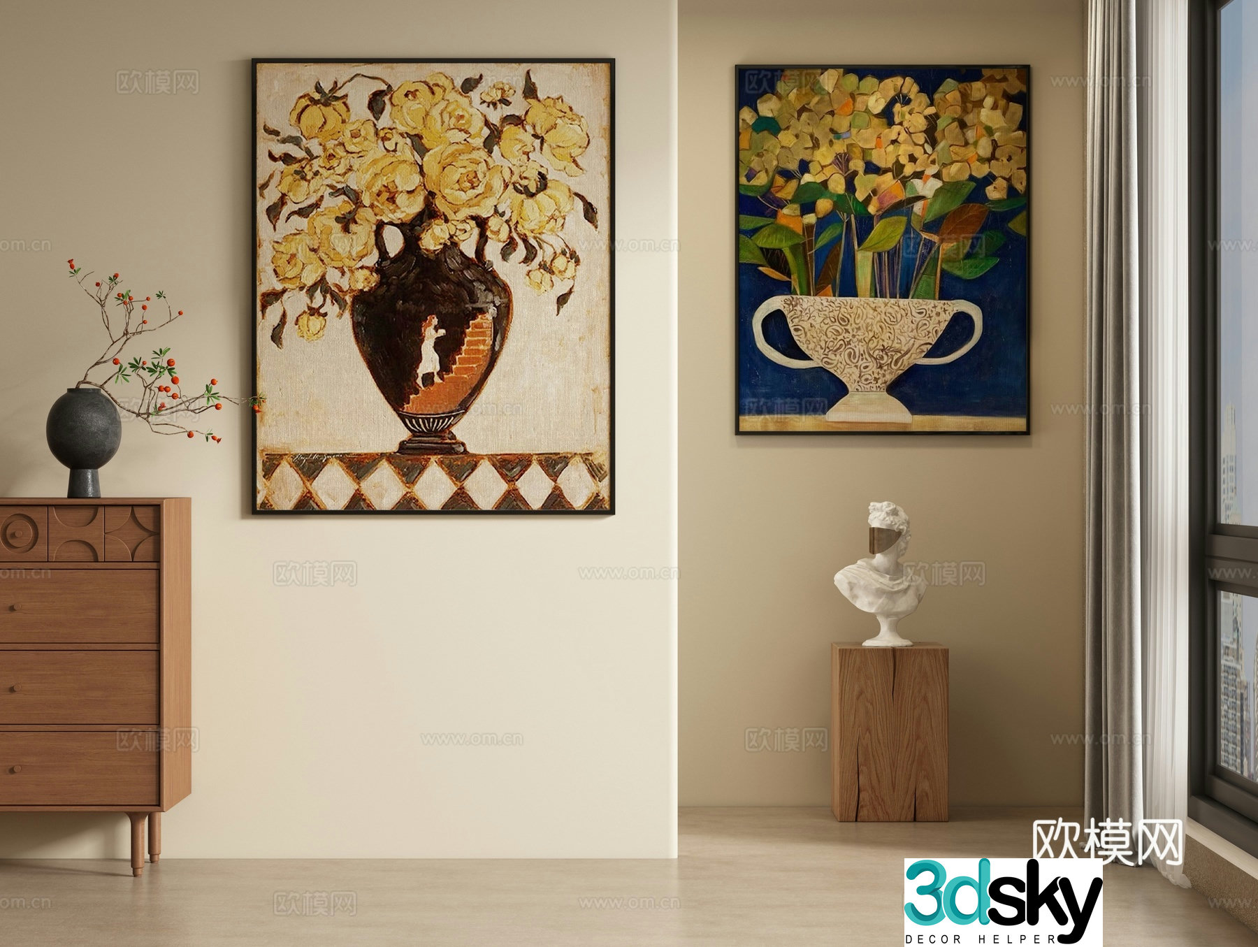 Medieval style flower painting decorative painting 3d model
