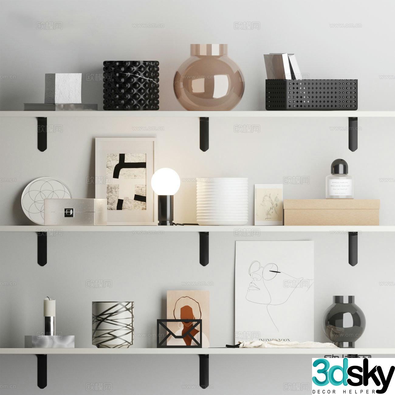 Modern decorations ornaments books desk lamp 3d model