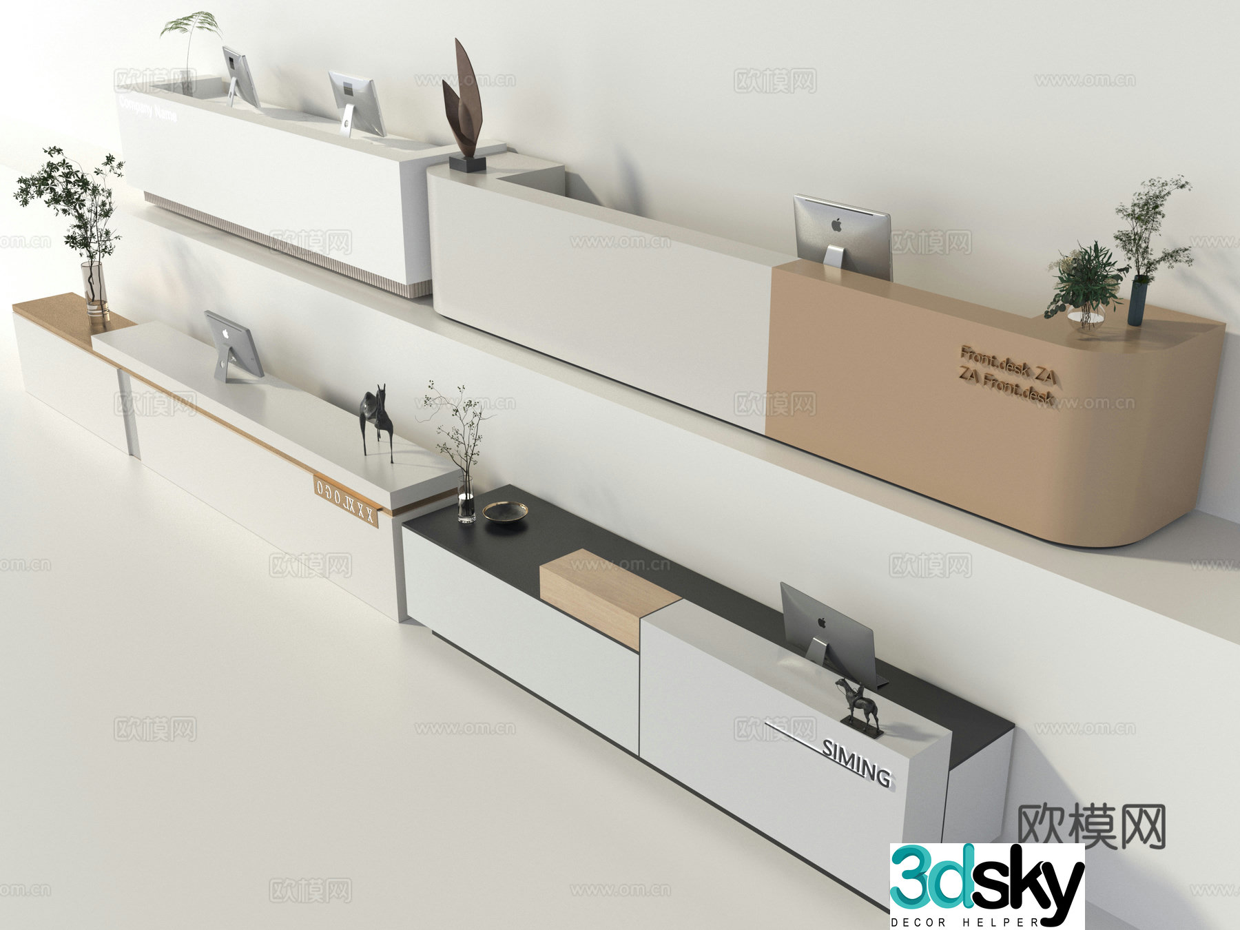 Hall front desk service desk 3d model