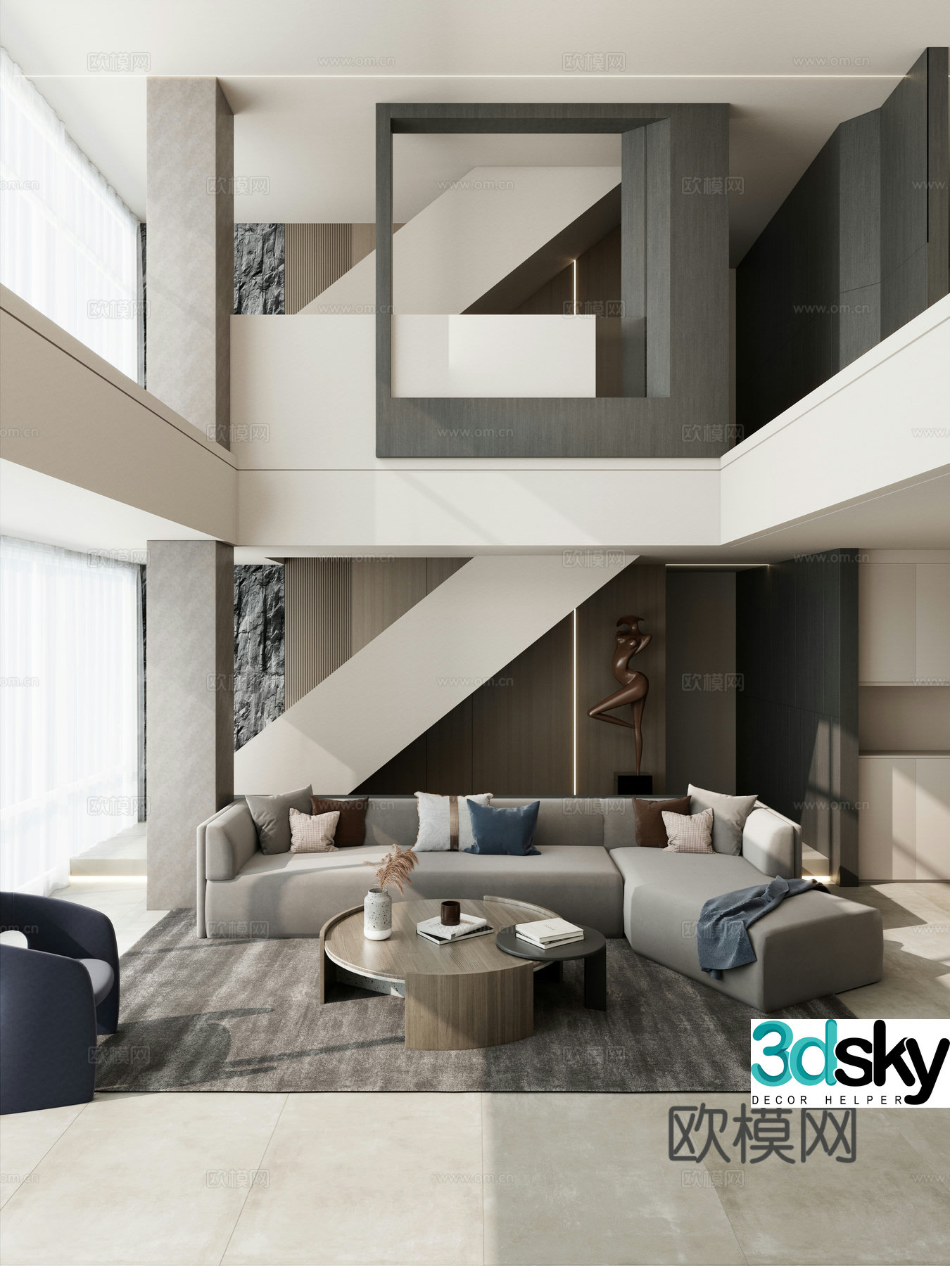 Italian duplex villa living room 3D model