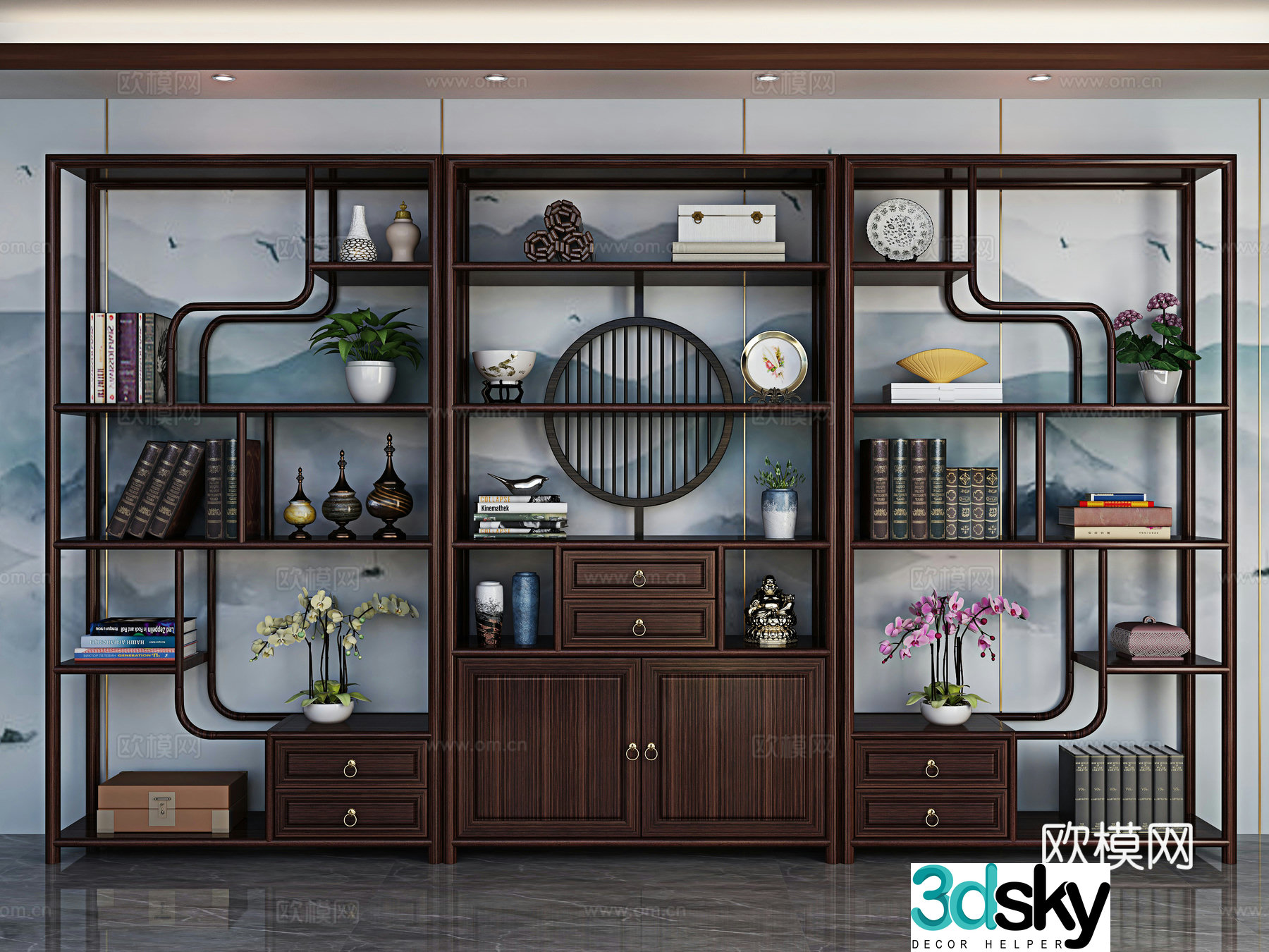 Chinese bookcase solid wood bookcase 3D model