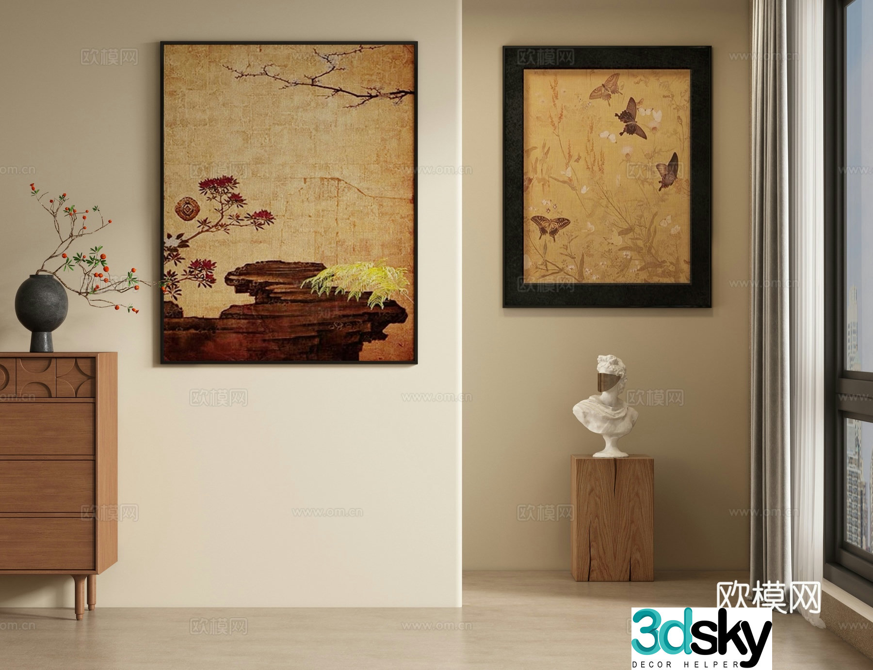 Medieval style retro hanging painting decorative painting 3d model
