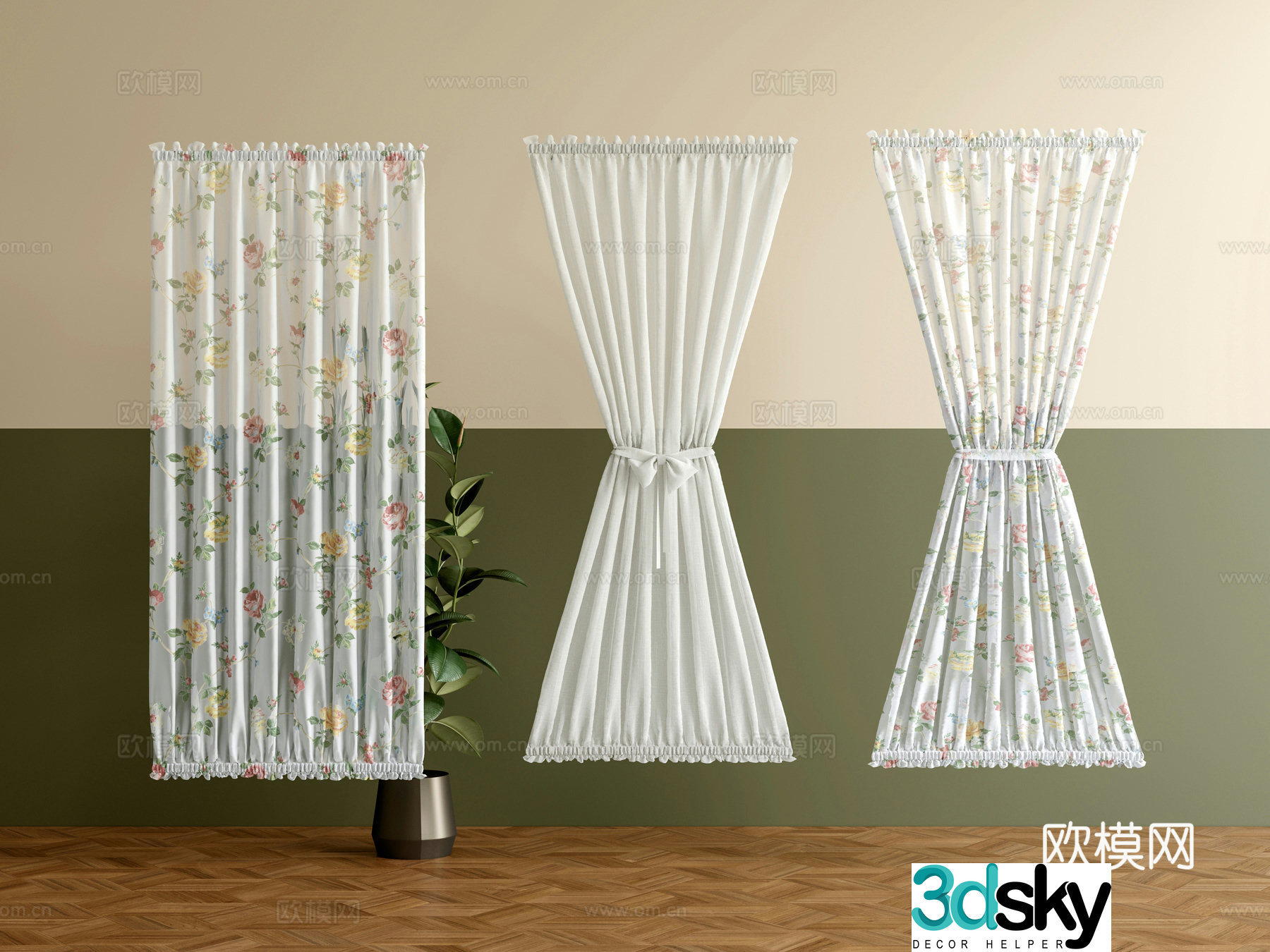 French hanging curtain partition curtain gauze door curtain 3D model