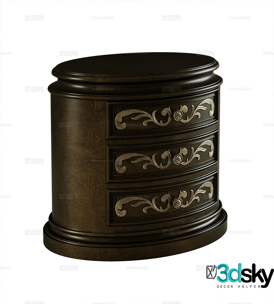 American solid wood corner table and round table 3D model
