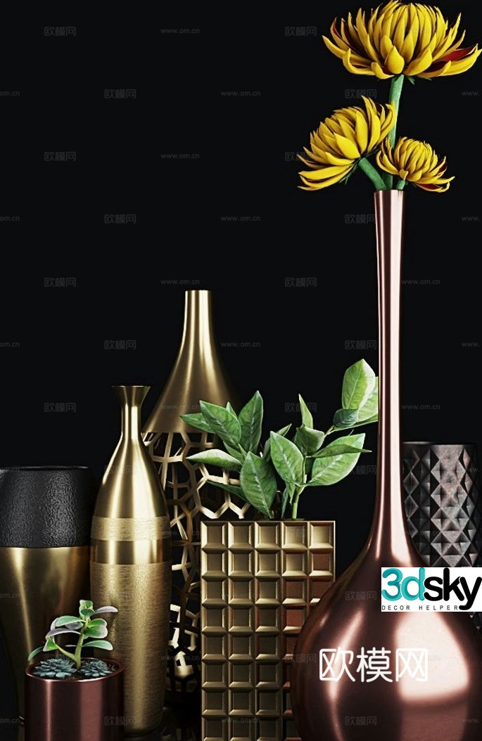 Desktop ornaments vases green plants 3D model