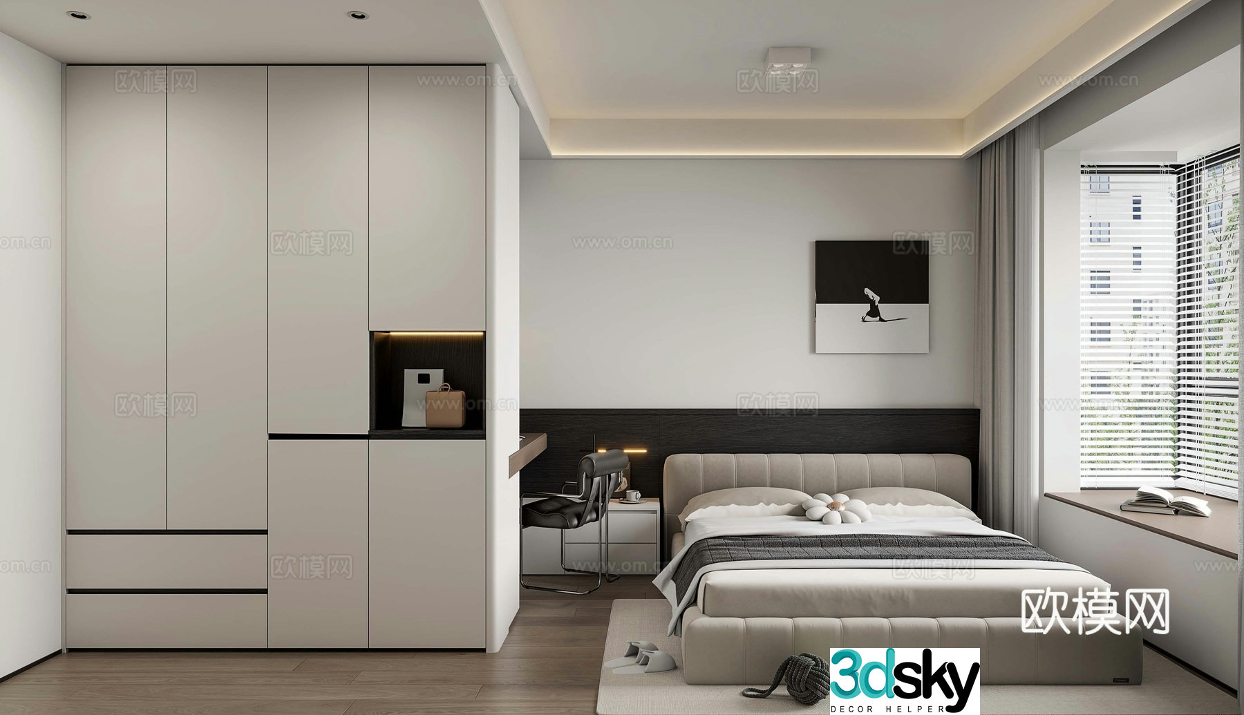 Modern minimalist bedroom second bedroom 3d model