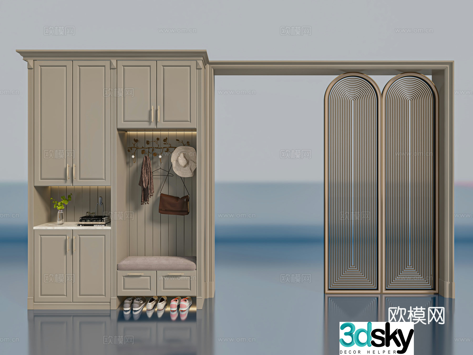 French entryway shoe cabinet 3d model