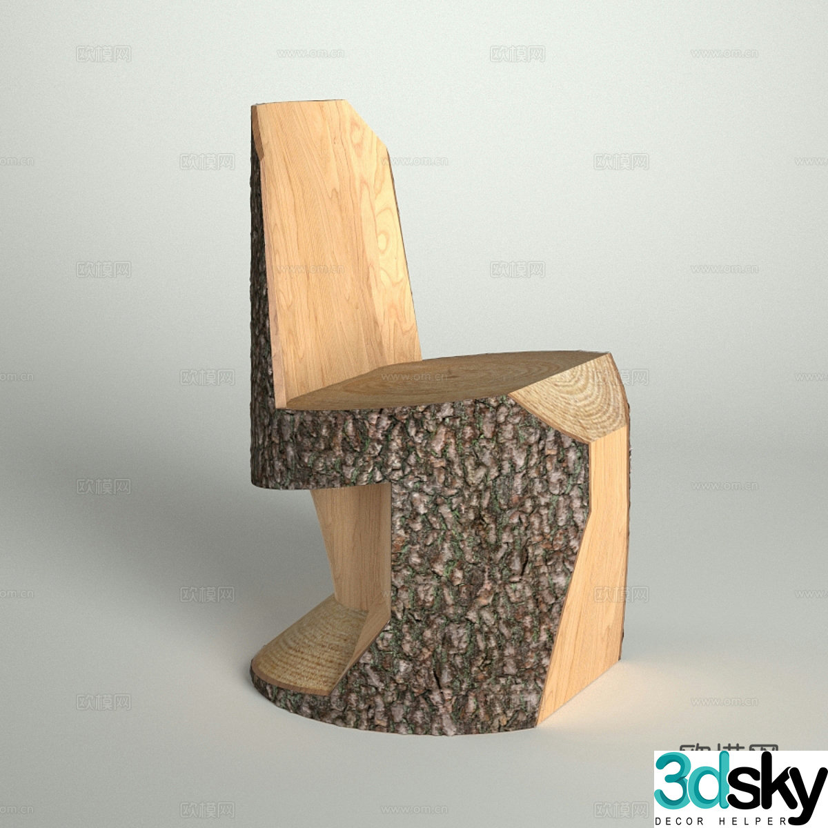 Wooden chair creative wooden chair log chair 3d model