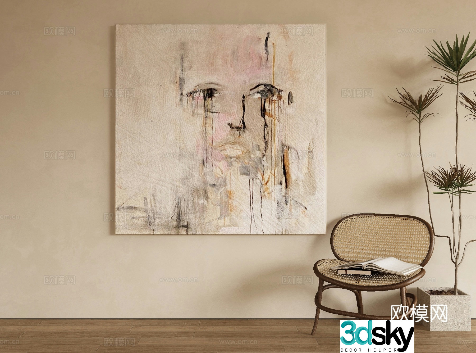 Modern texture painting decorative painting 3d model