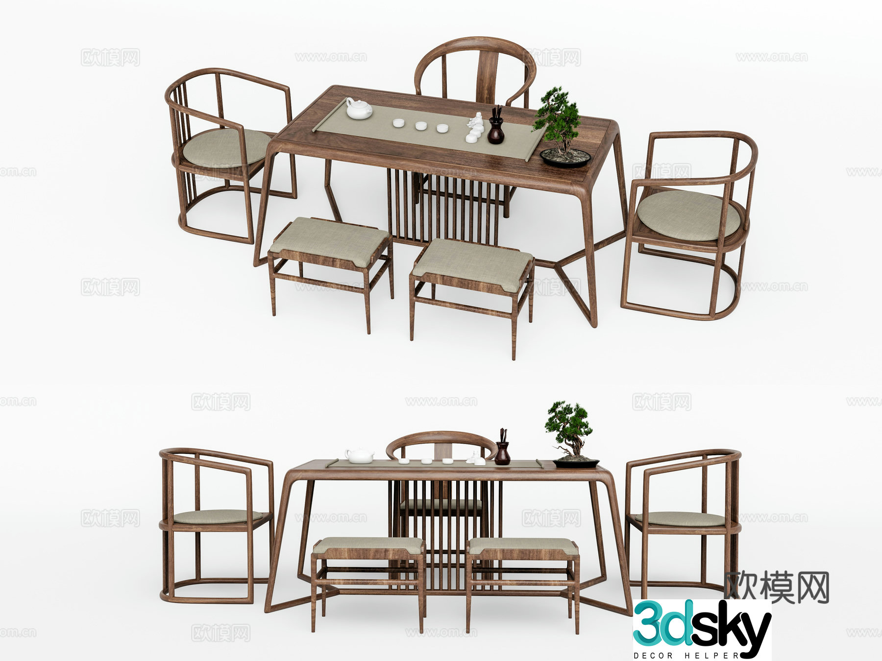 Chinese tea table and chairs tea table 3d model
