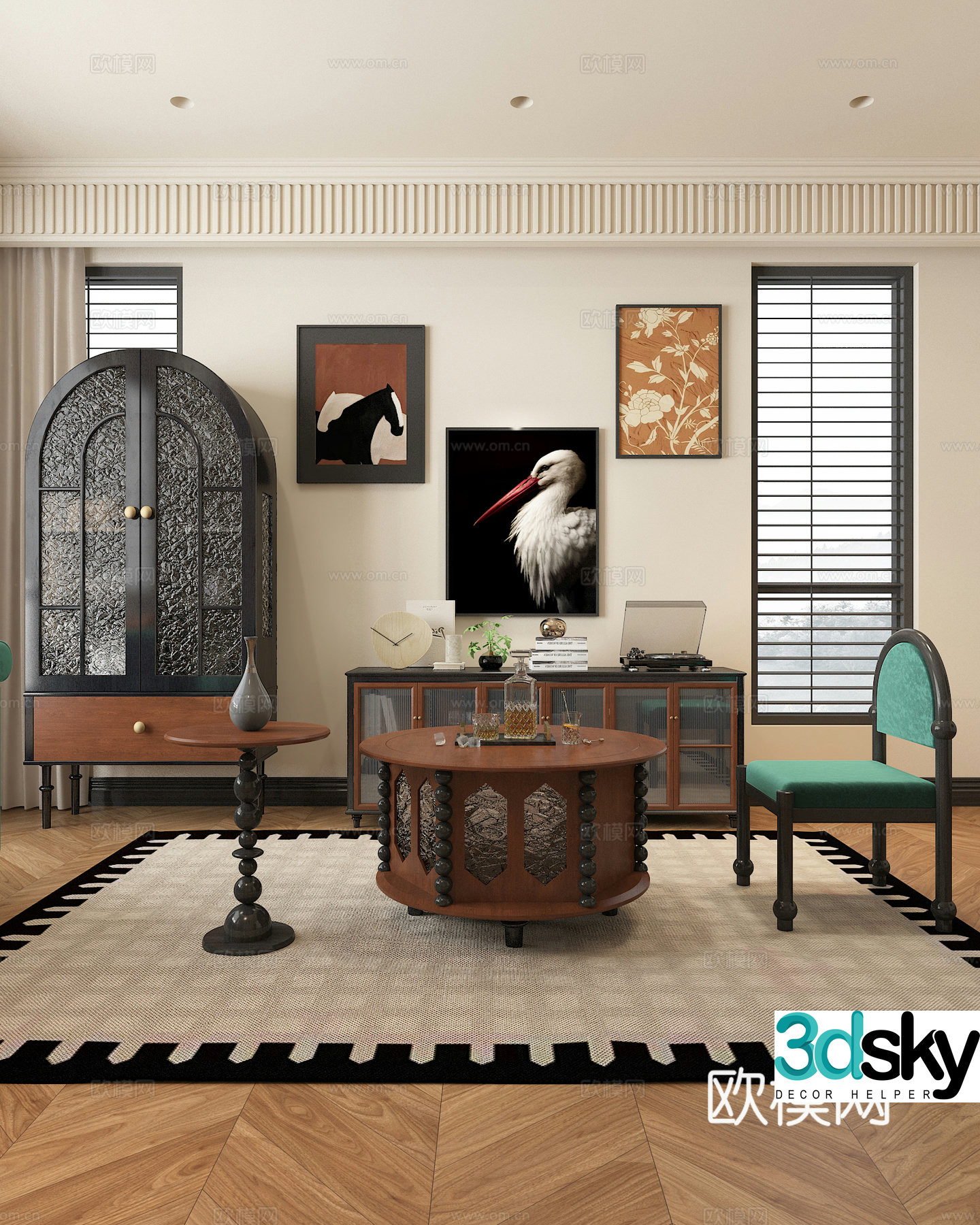 Medieval style wine cabinet TV cabinet 3D model