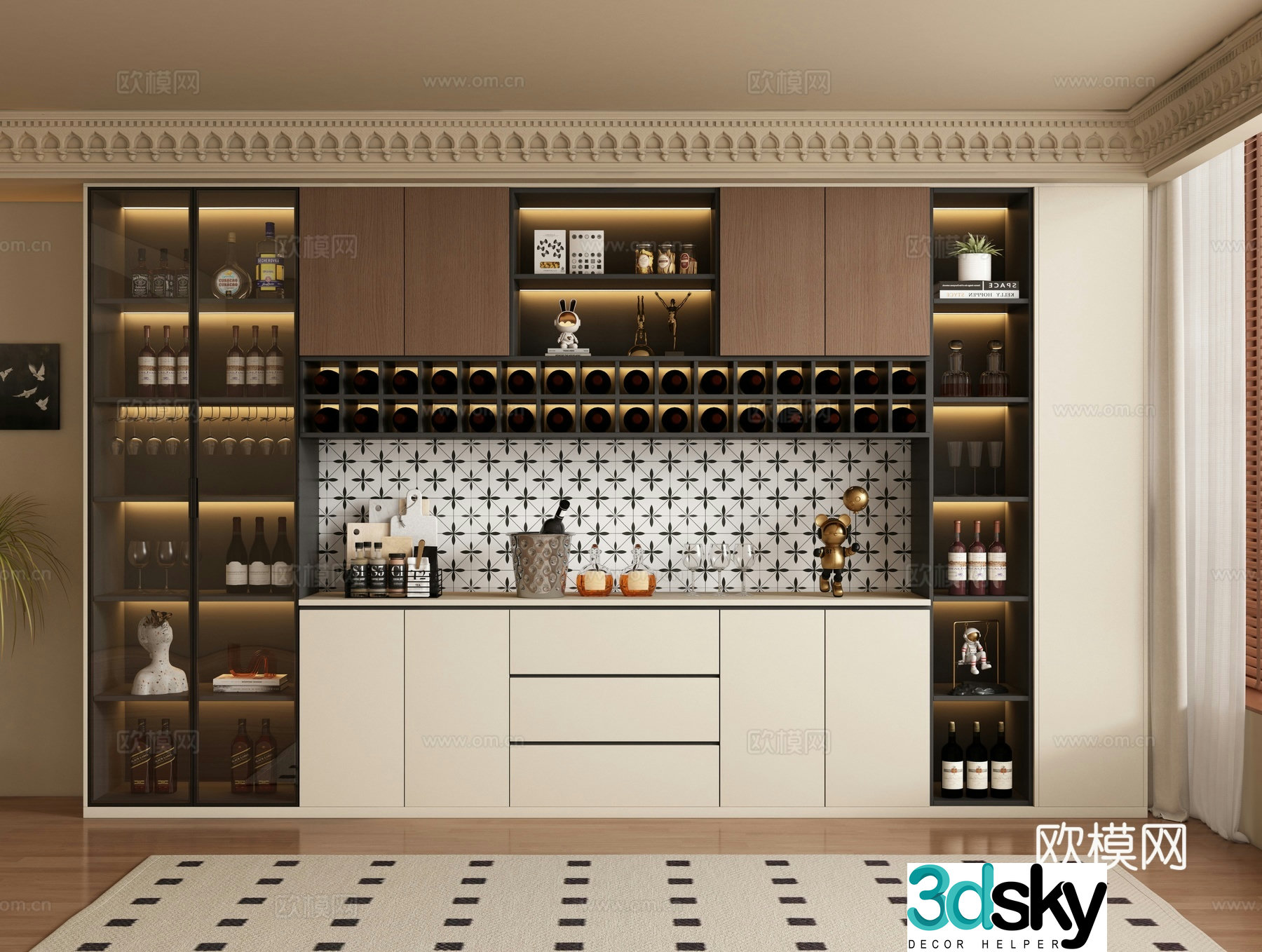 Medieval style wine cabinet and sideboard 3D model