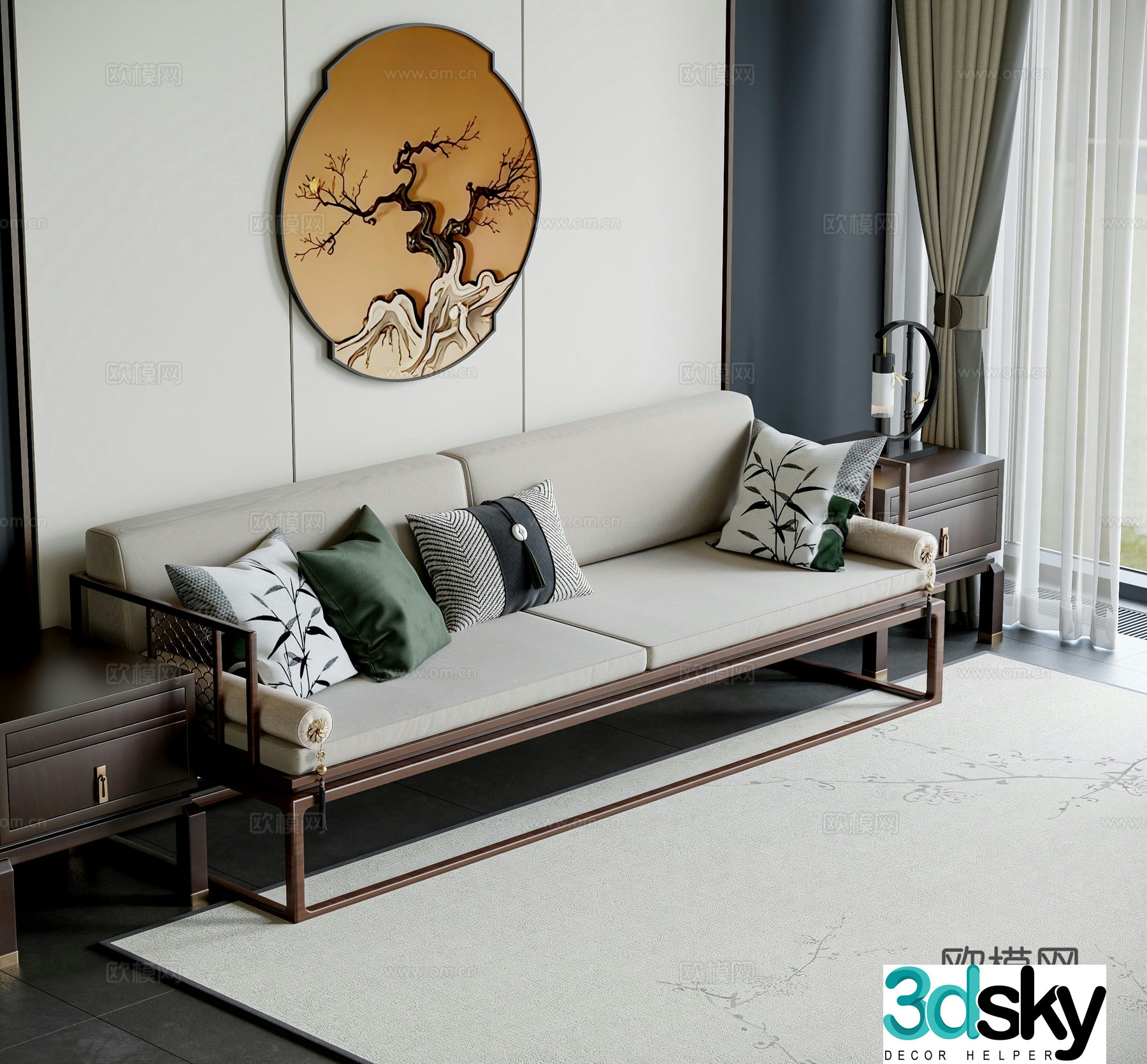 New Chinese style double sofa 3d model