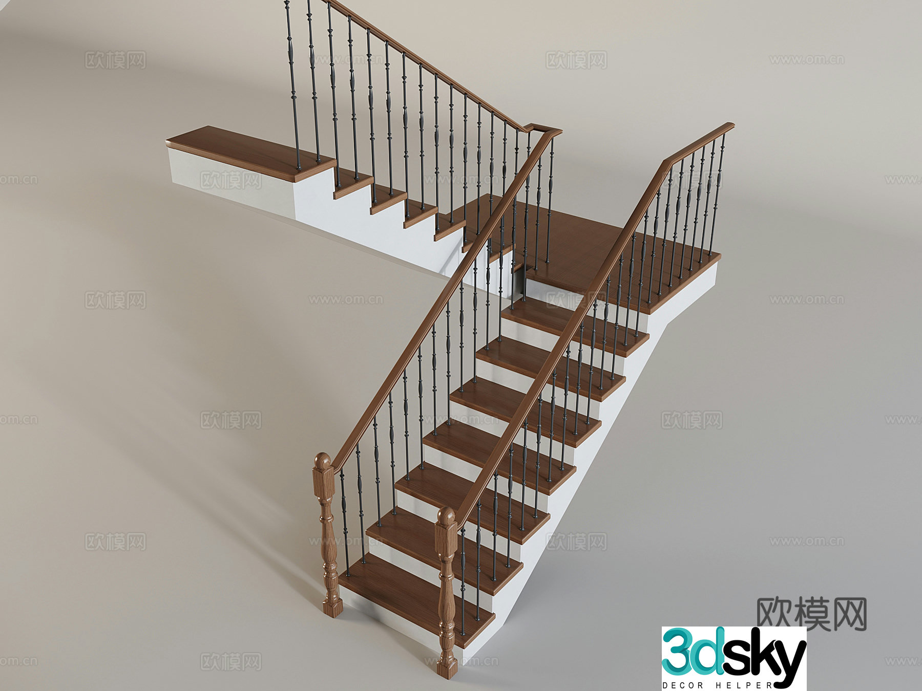 Medieval style solid wood staircase 3D model