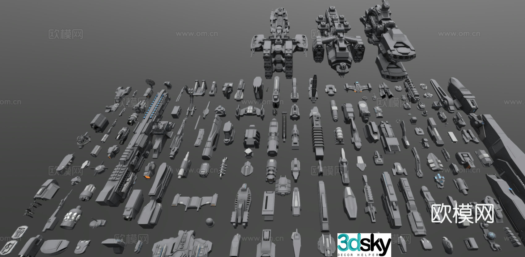 Technological mechanical components space components futuristic parts 3D models