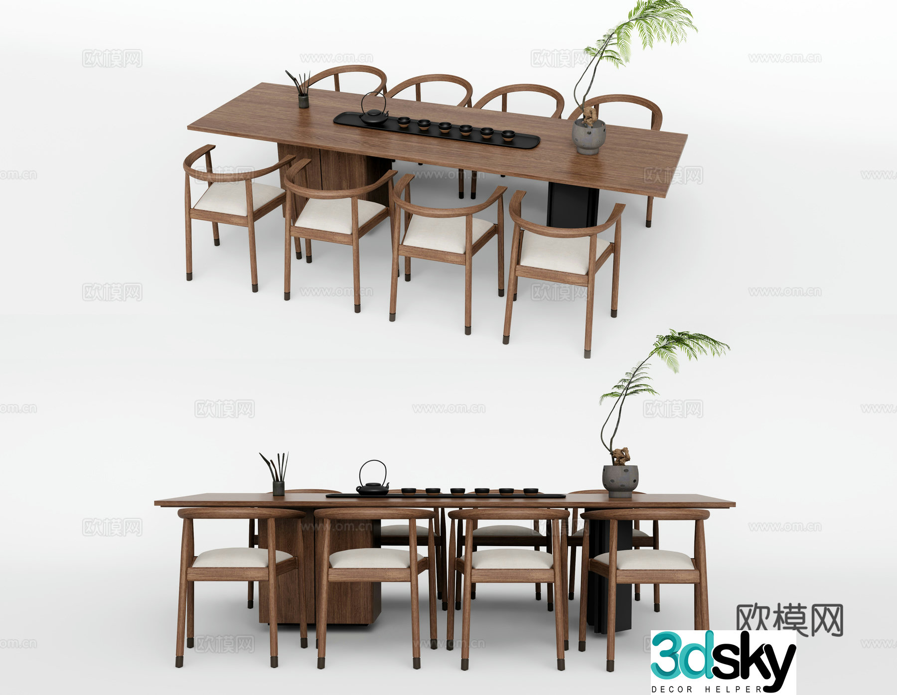 New Chinese tea table and chairs 3d model