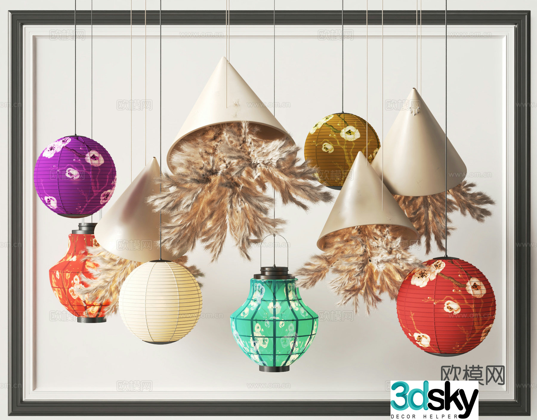 Chinese lantern chandelier 3d model