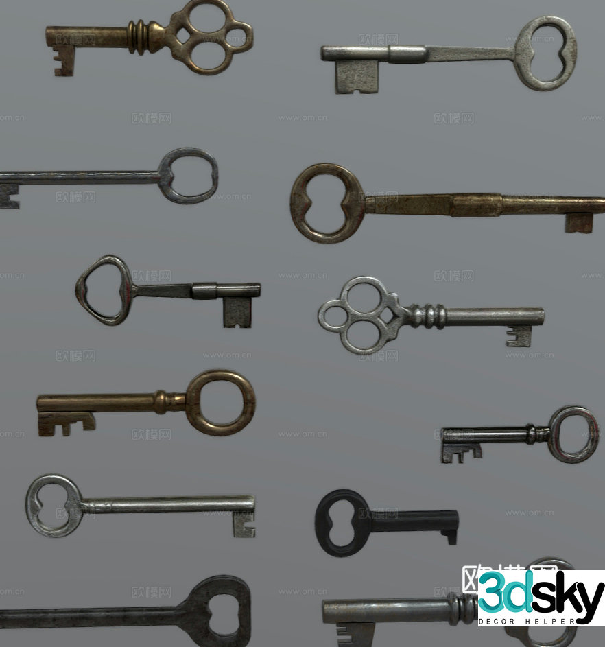 Chinese key retro door key 3d model