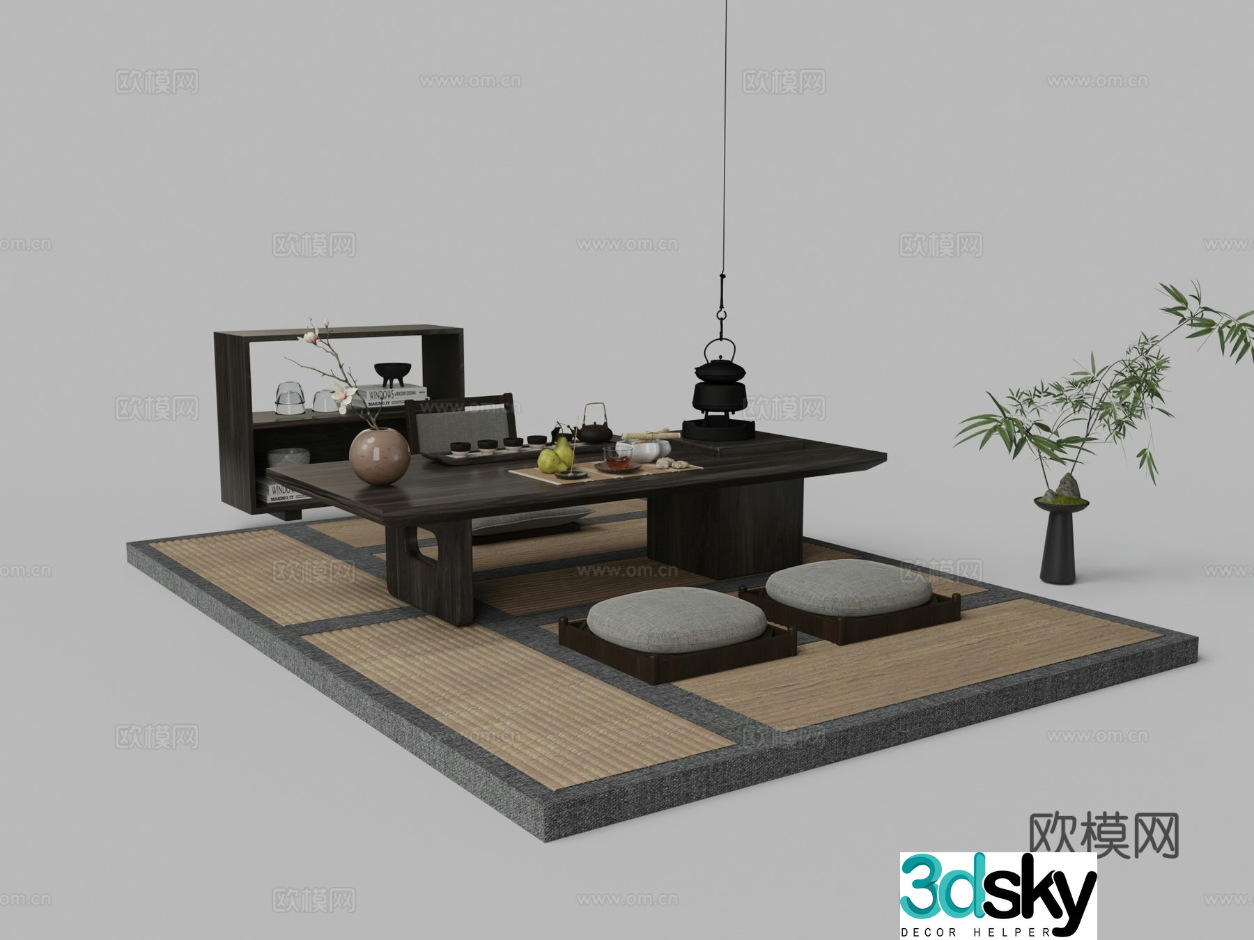 New Chinese tatami tea table tea table and chairs 3d model
