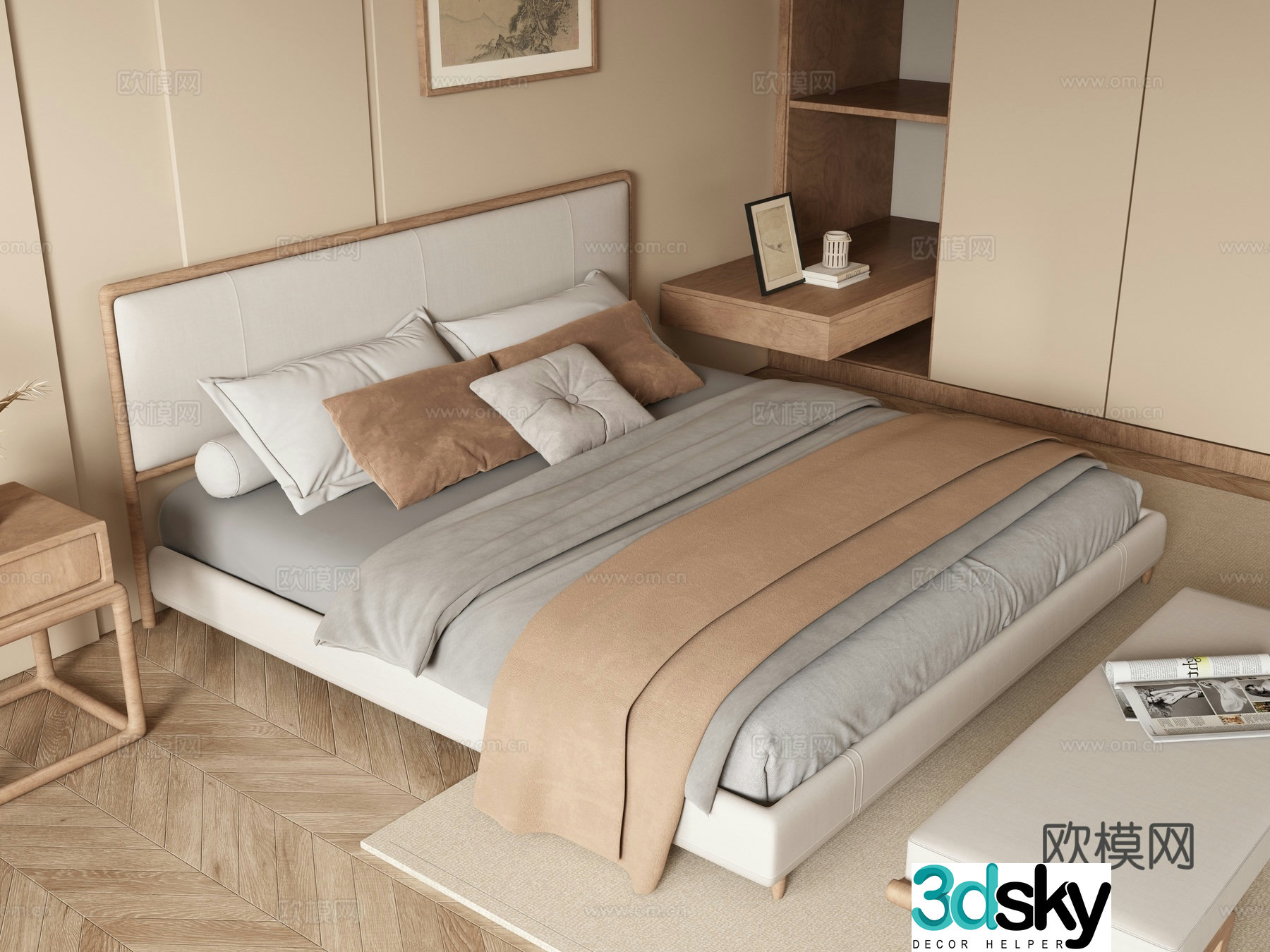 New Chinese style double bed 3d model