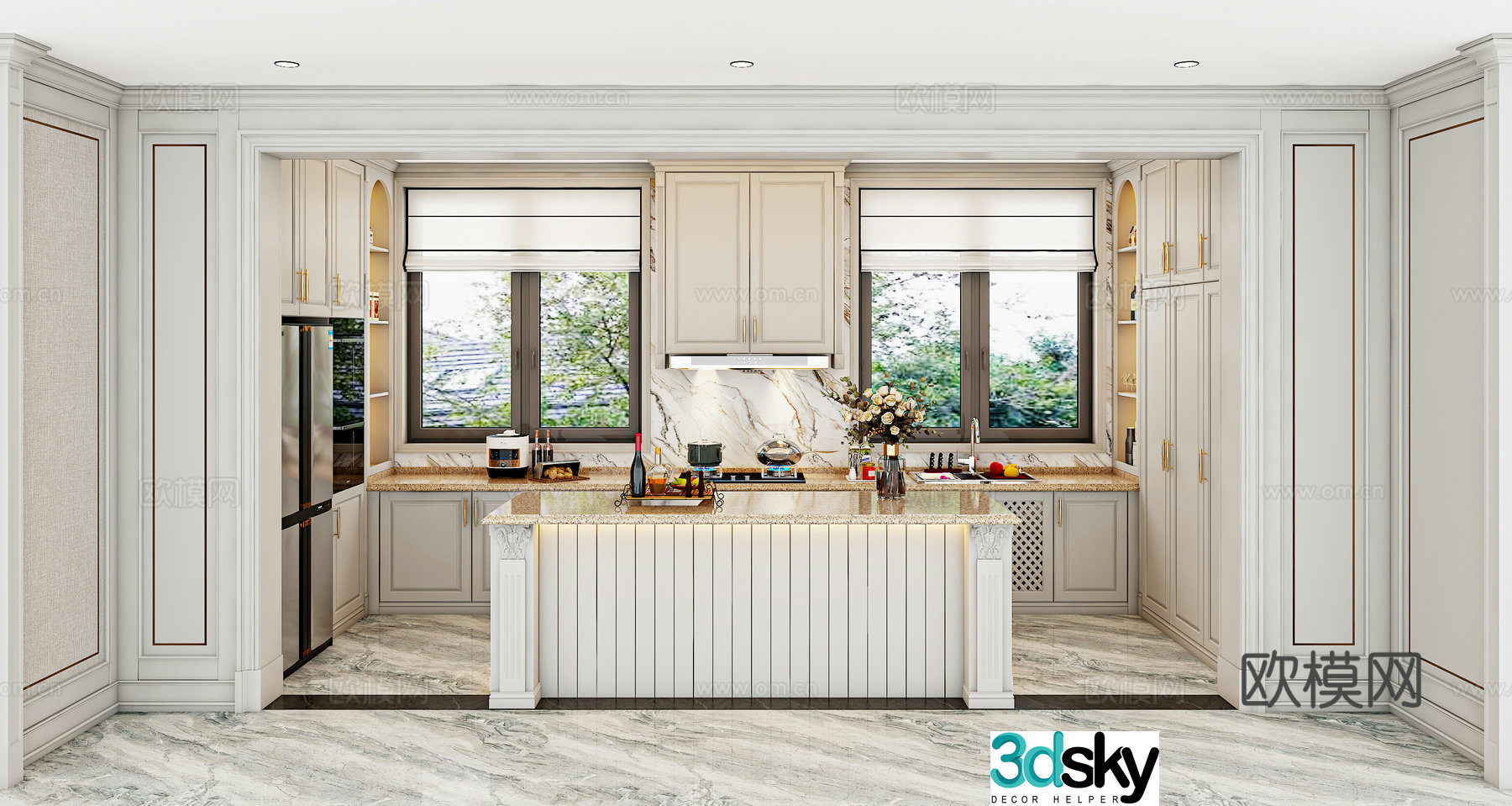 European style island kitchen 3d model