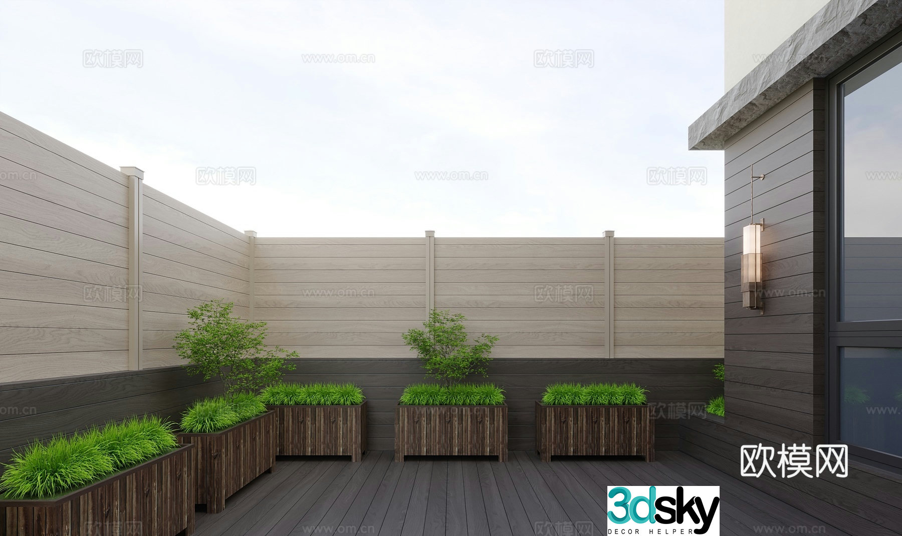 modern terrace balcony garden 3d model