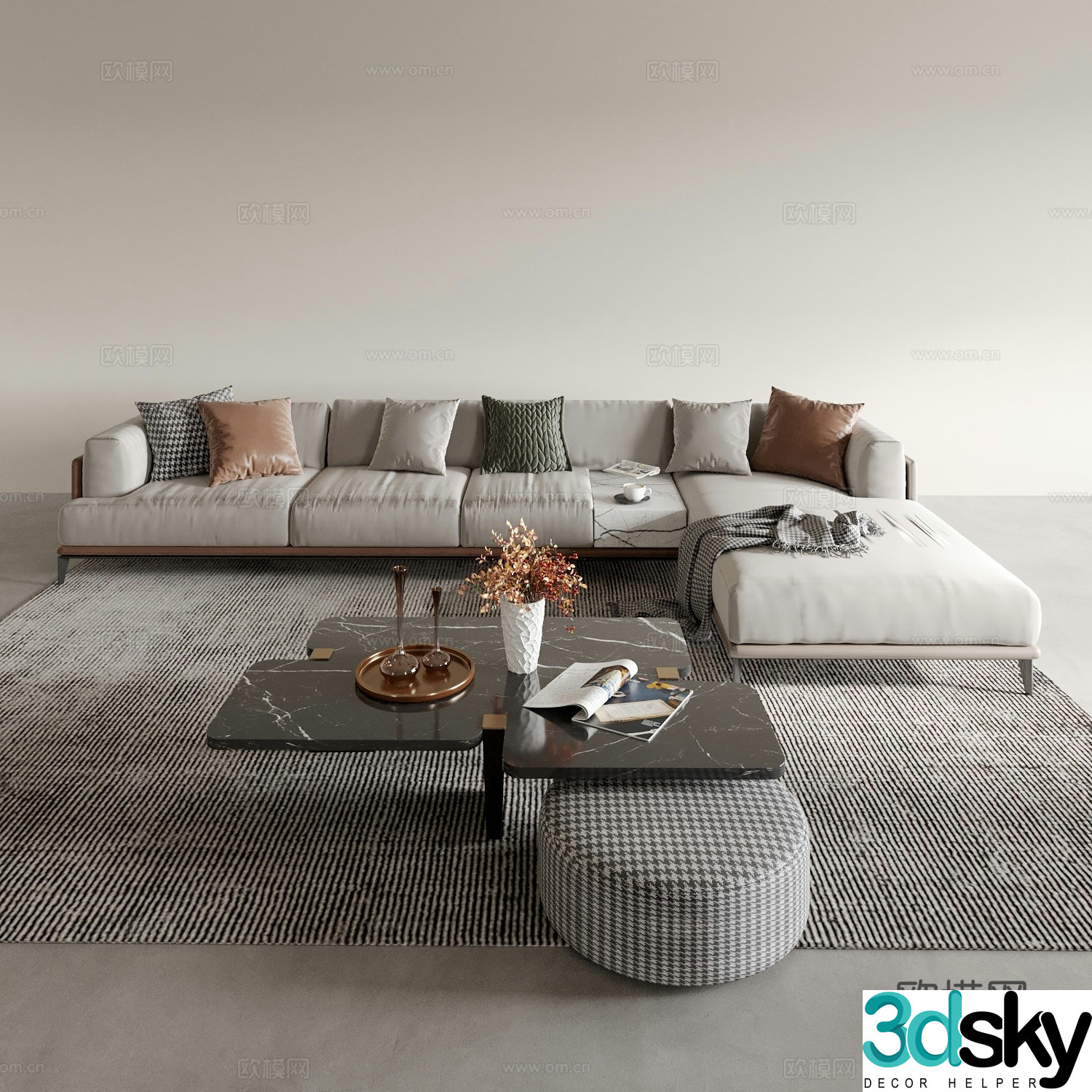 Modern corner sofa multi-person sofa 3d model