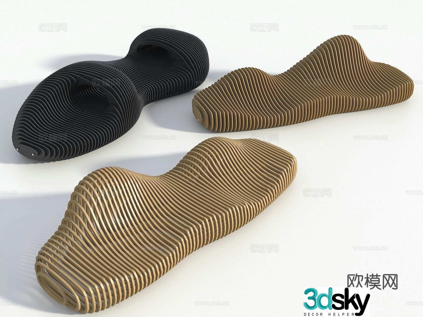 Special-shaped seats solid wood sliced â€‹â€‹seats rest seats public seats 3D model