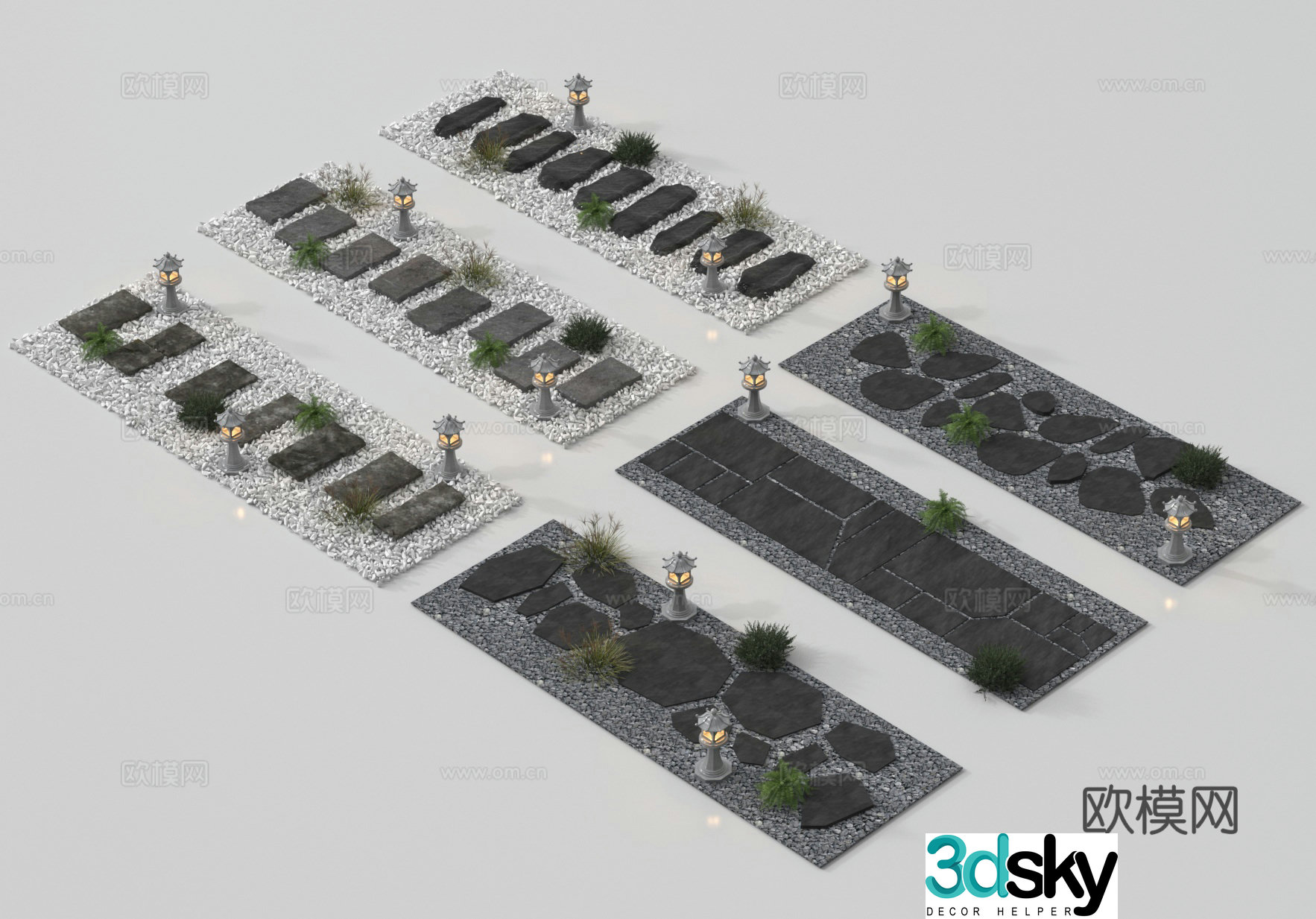 Landscape garden road park steps road paving stone road 3D model
