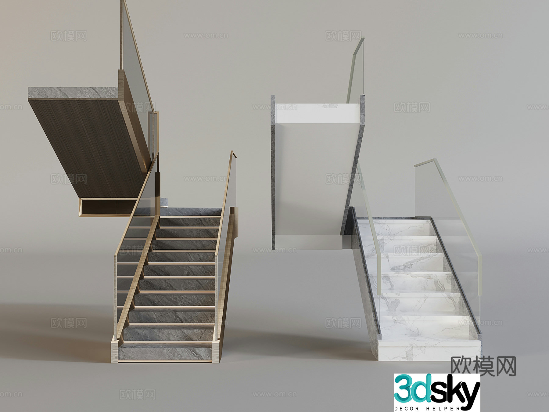 Modern handrail glass staircase corner staircase 3d model