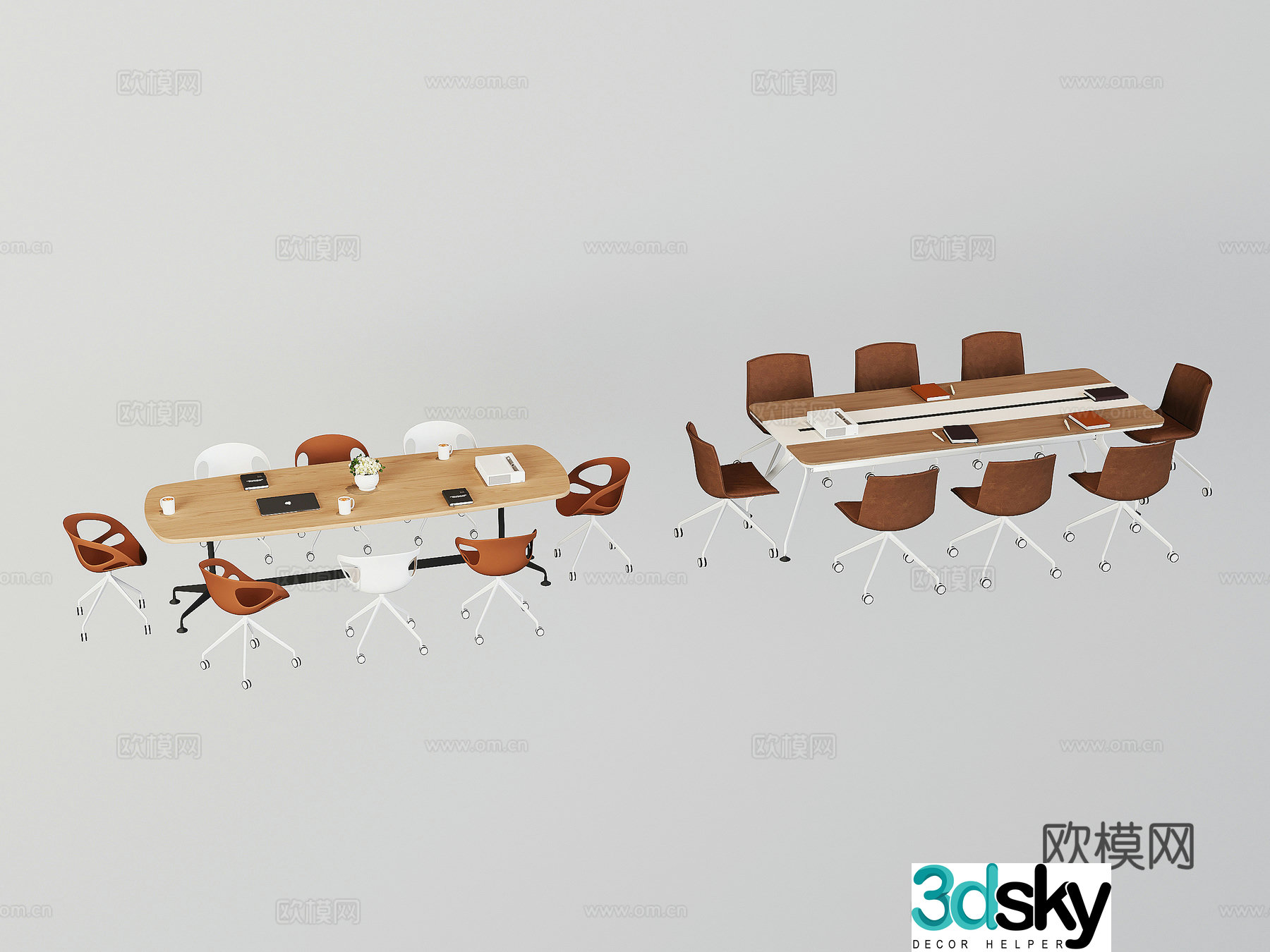 Modern conference table and chairs 3d model