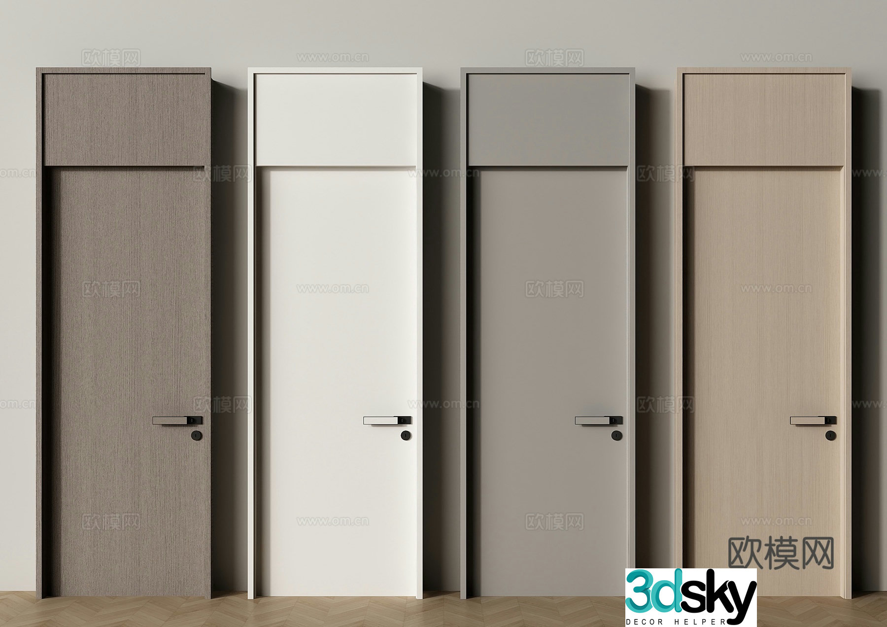 Modern bedroom door single door through top door 3d model