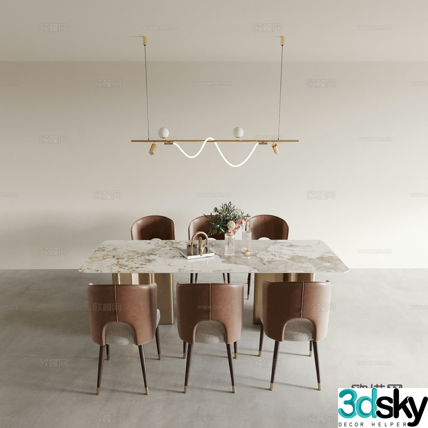 Modern dining table and chairs 3d model