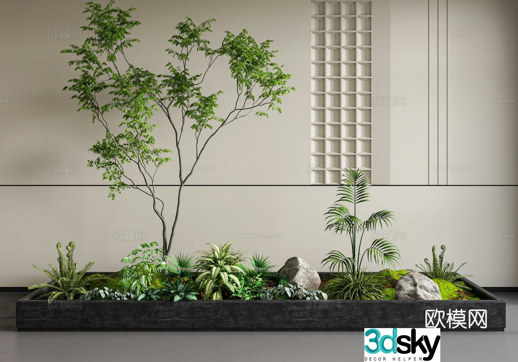 Flower pond landscaping courtyard sketch 3d model