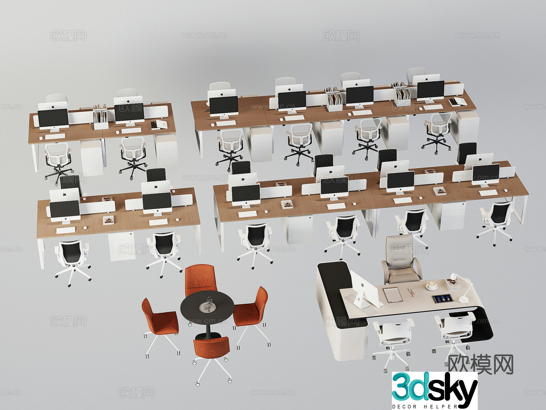 Modern office desk and chair workbench 3d model
