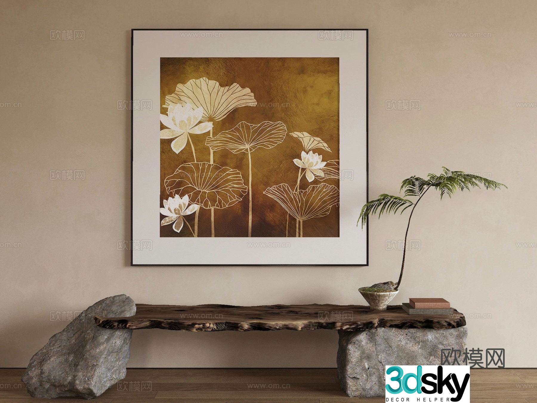 New Chinese style lotus leaf painting decorative painting 3d model