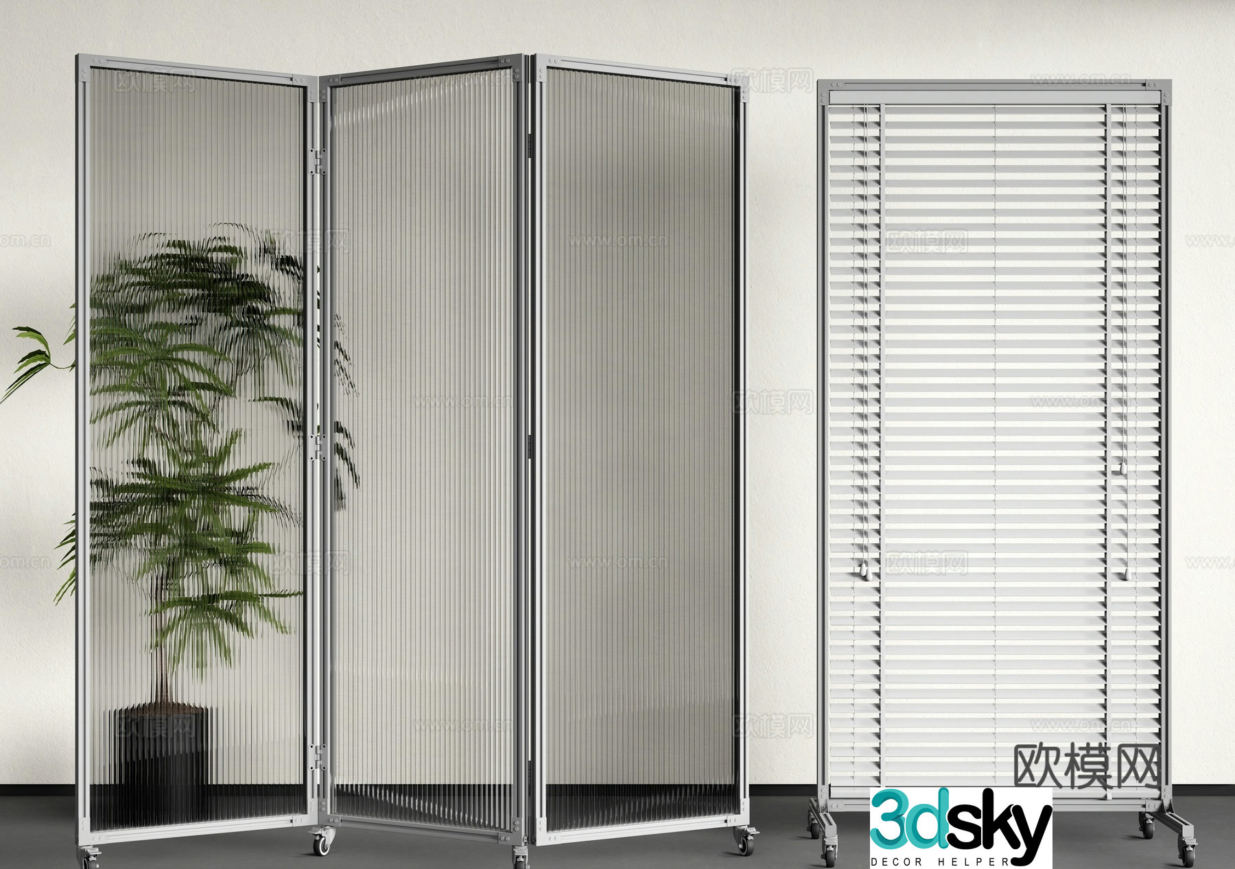 modern screen folding screen glass screen 3d model