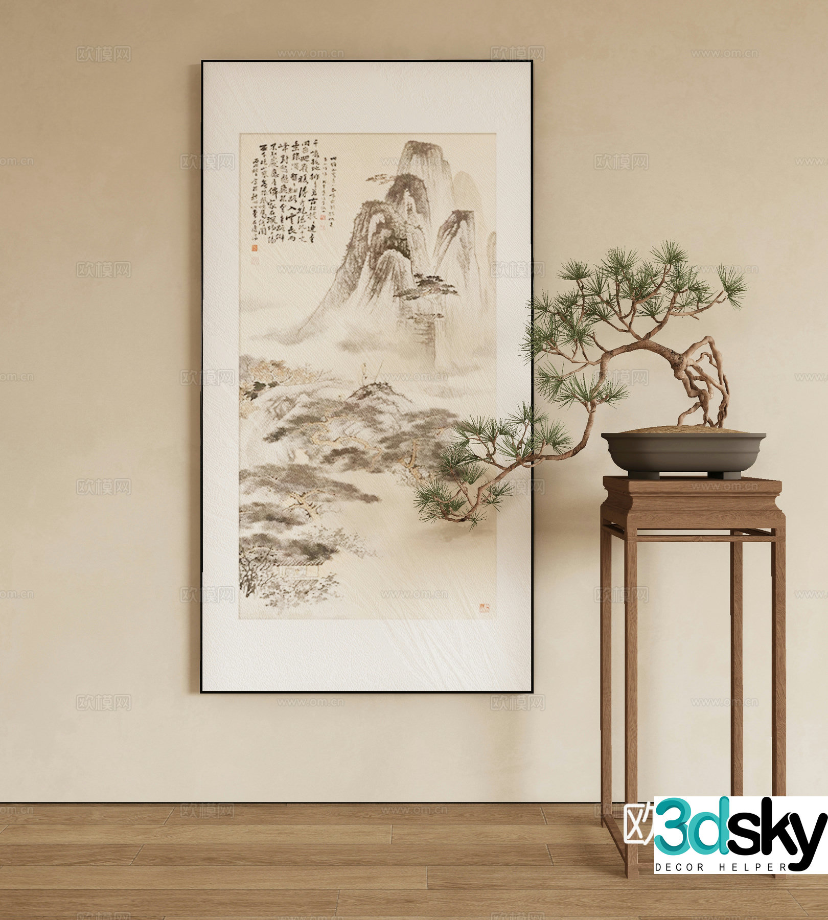 New Chinese style landscape painting decorative painting 3D model