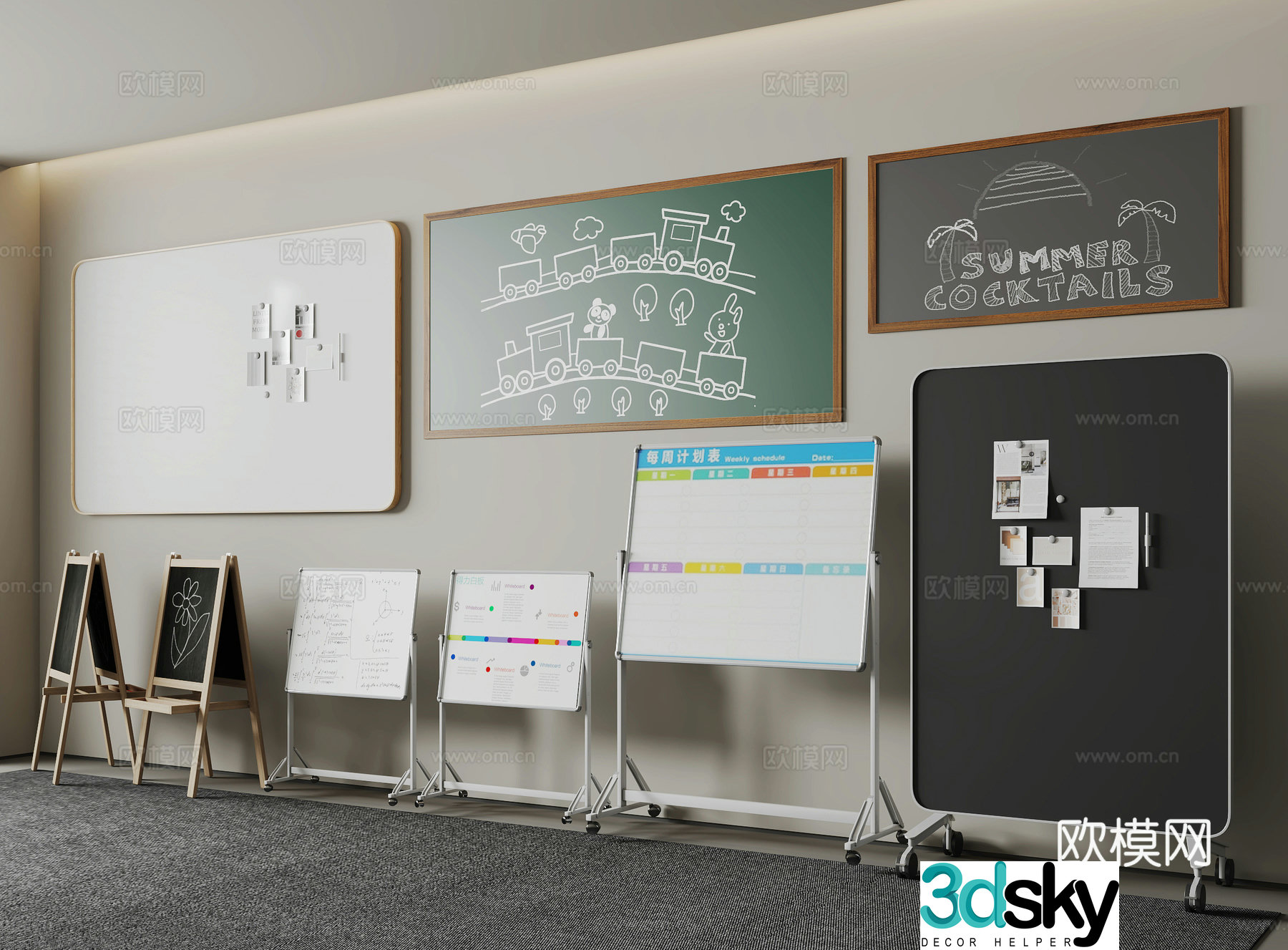 modern blackboard whiteboard mobile whiteboard 3d model