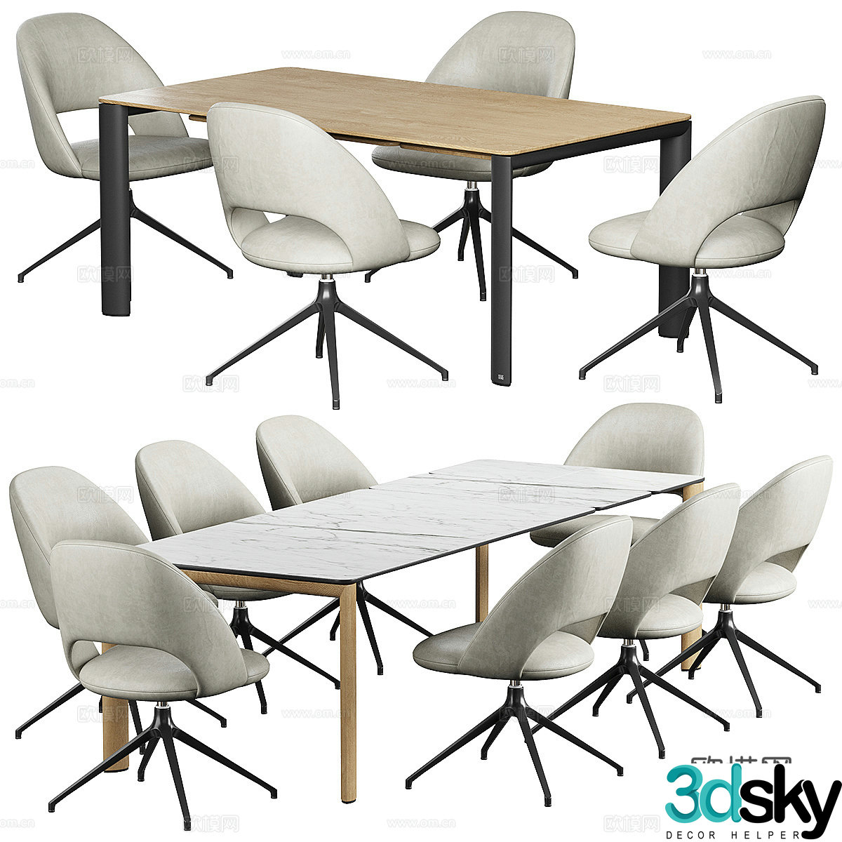 Modern dining table and chairs 3d model