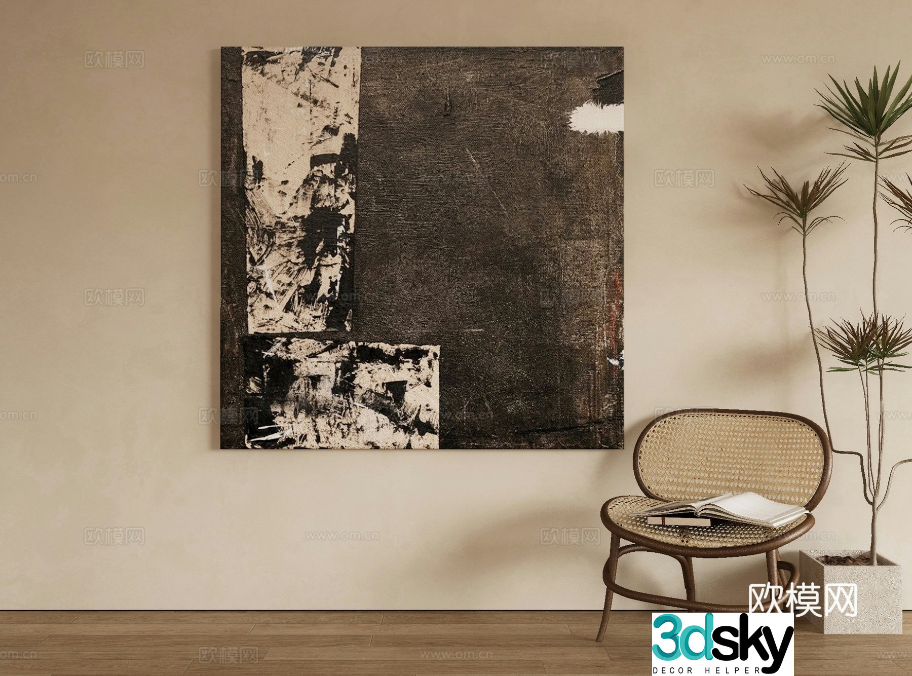 Wabi-sabi texture painting decorative painting 3d model