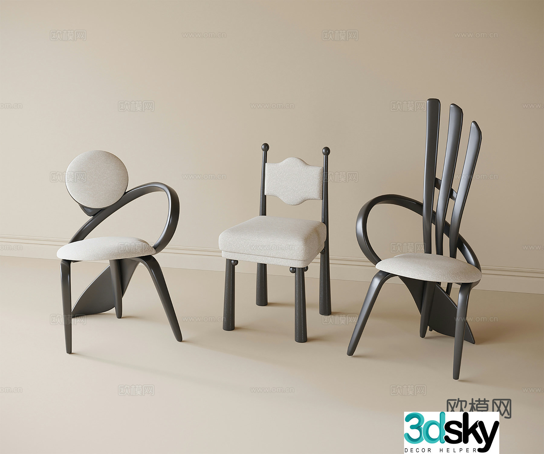 French single chair dining chair tea chair dressing chair book chair 3D model