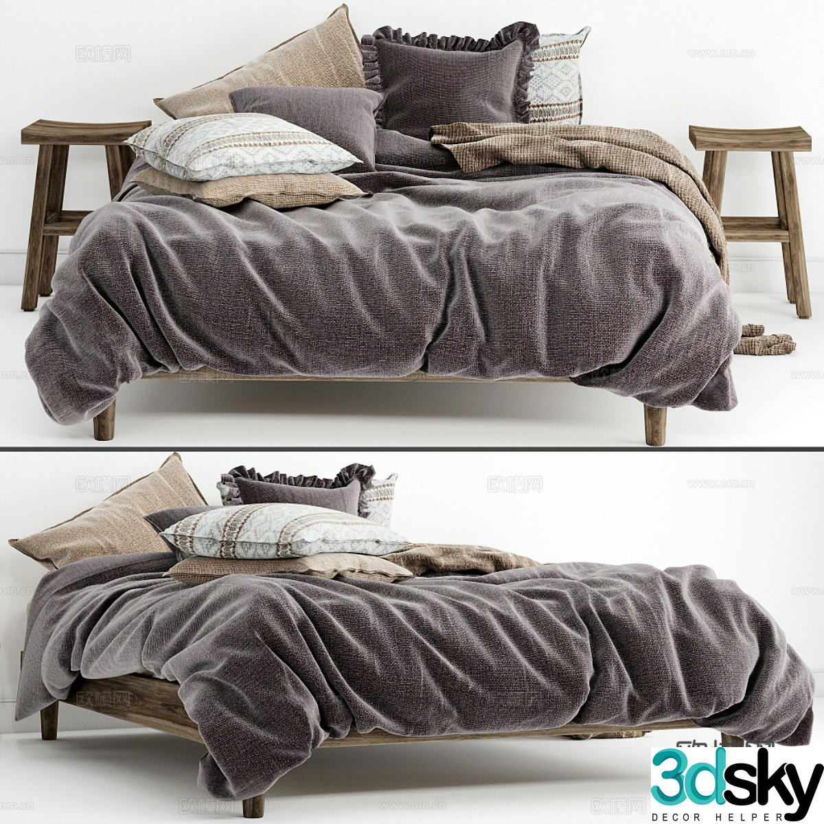 Wabi-sabi double bed 3d model