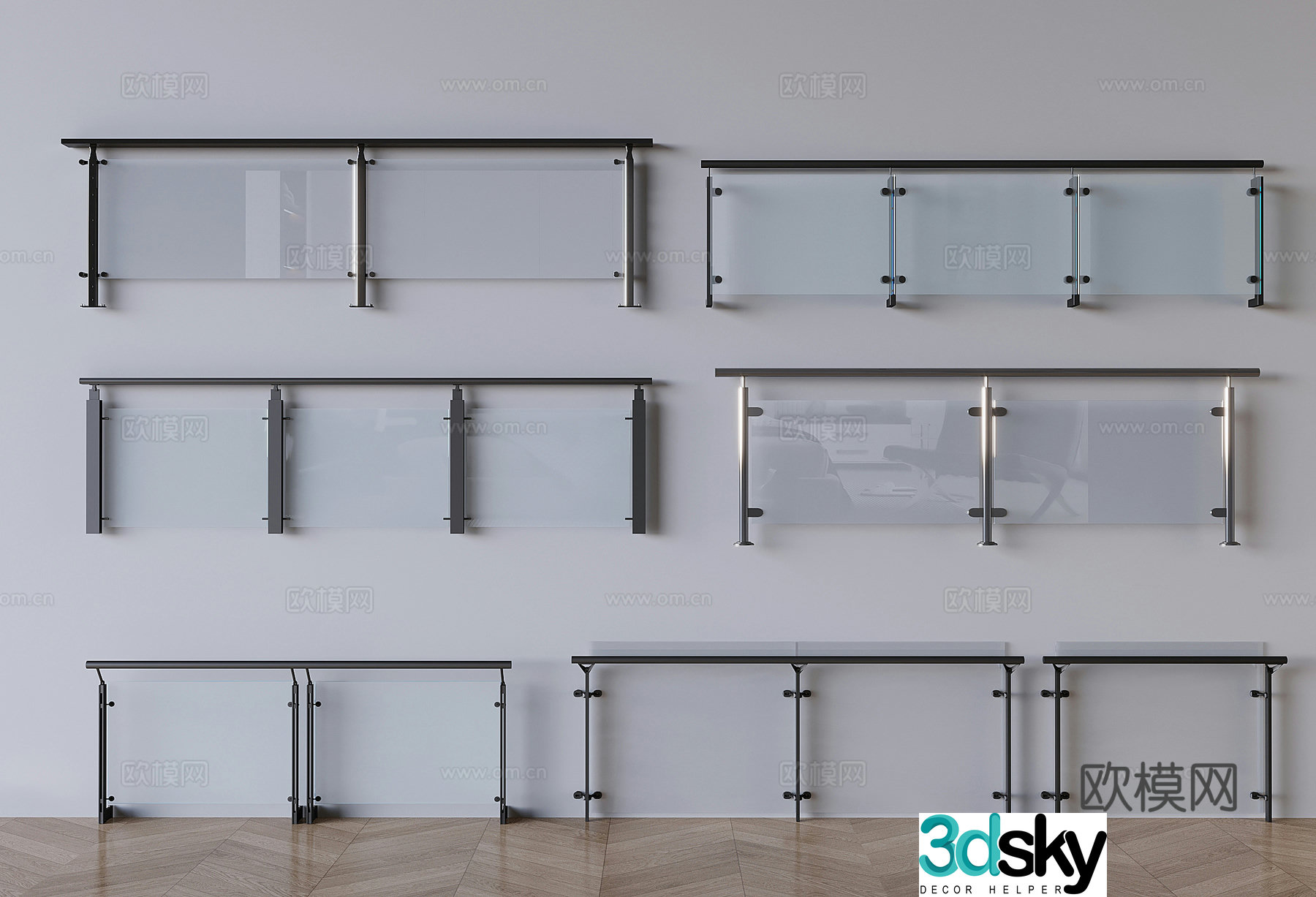 glass railing fence guardrail 3d model