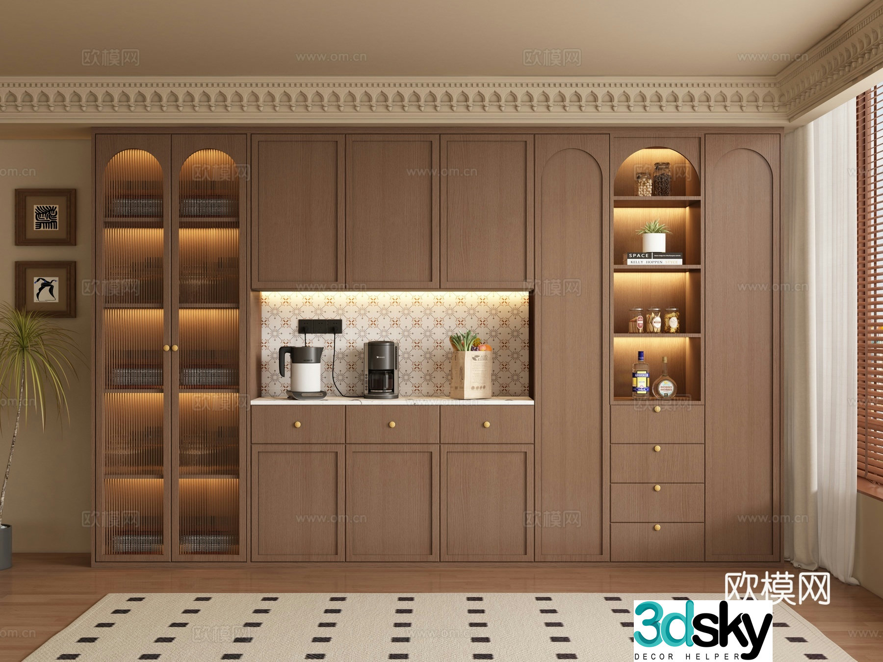 Medieval style wine cabinet and sideboard 3D model