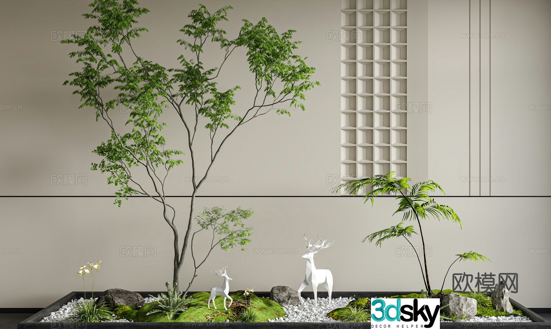 Flower pond landscaping courtyard sketch 3d model