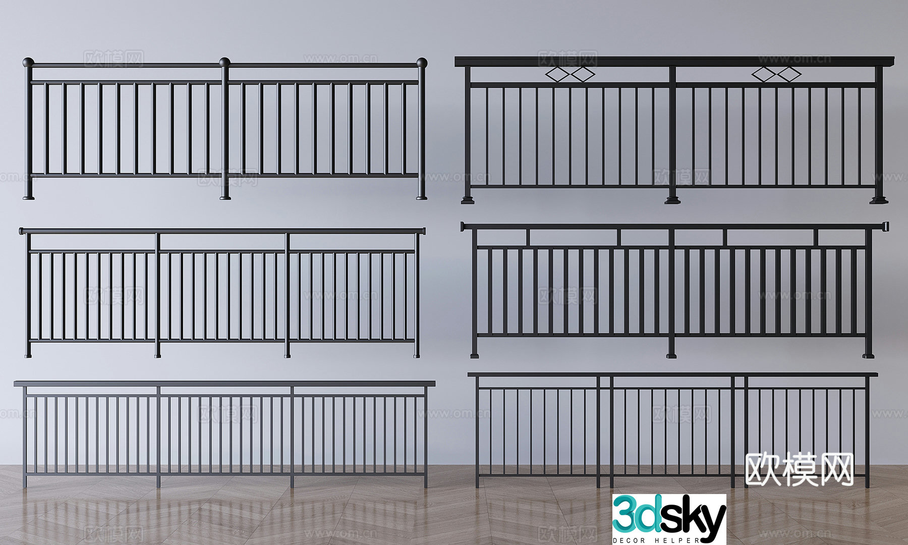 Iron railing fence guardrail stair guardrail 3d model