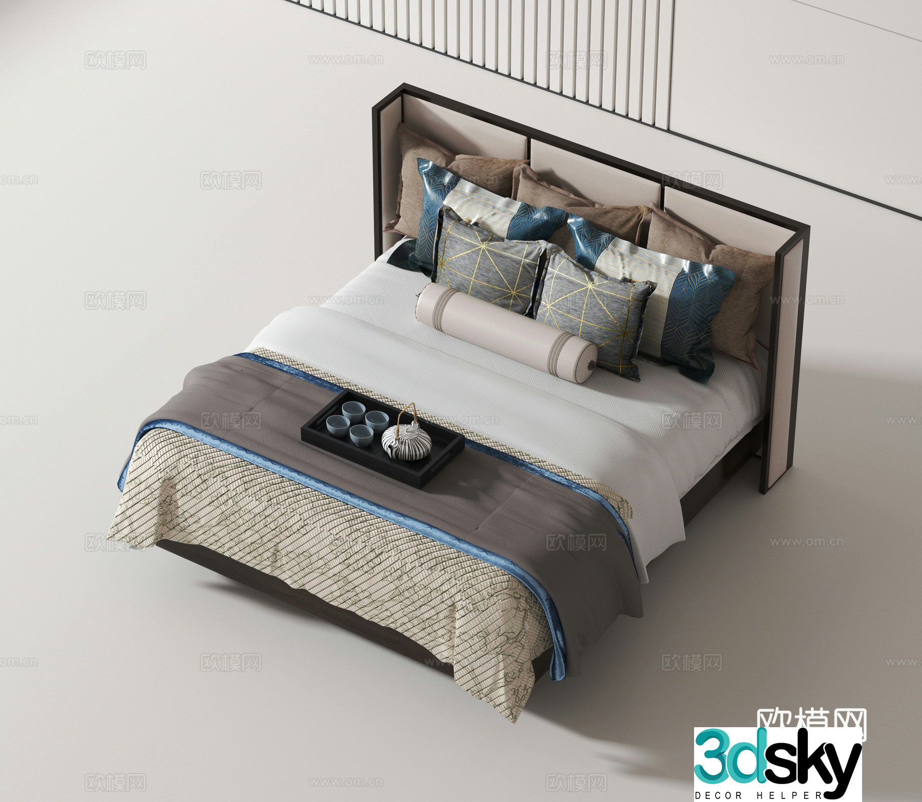 New Chinese style double bed 3d model