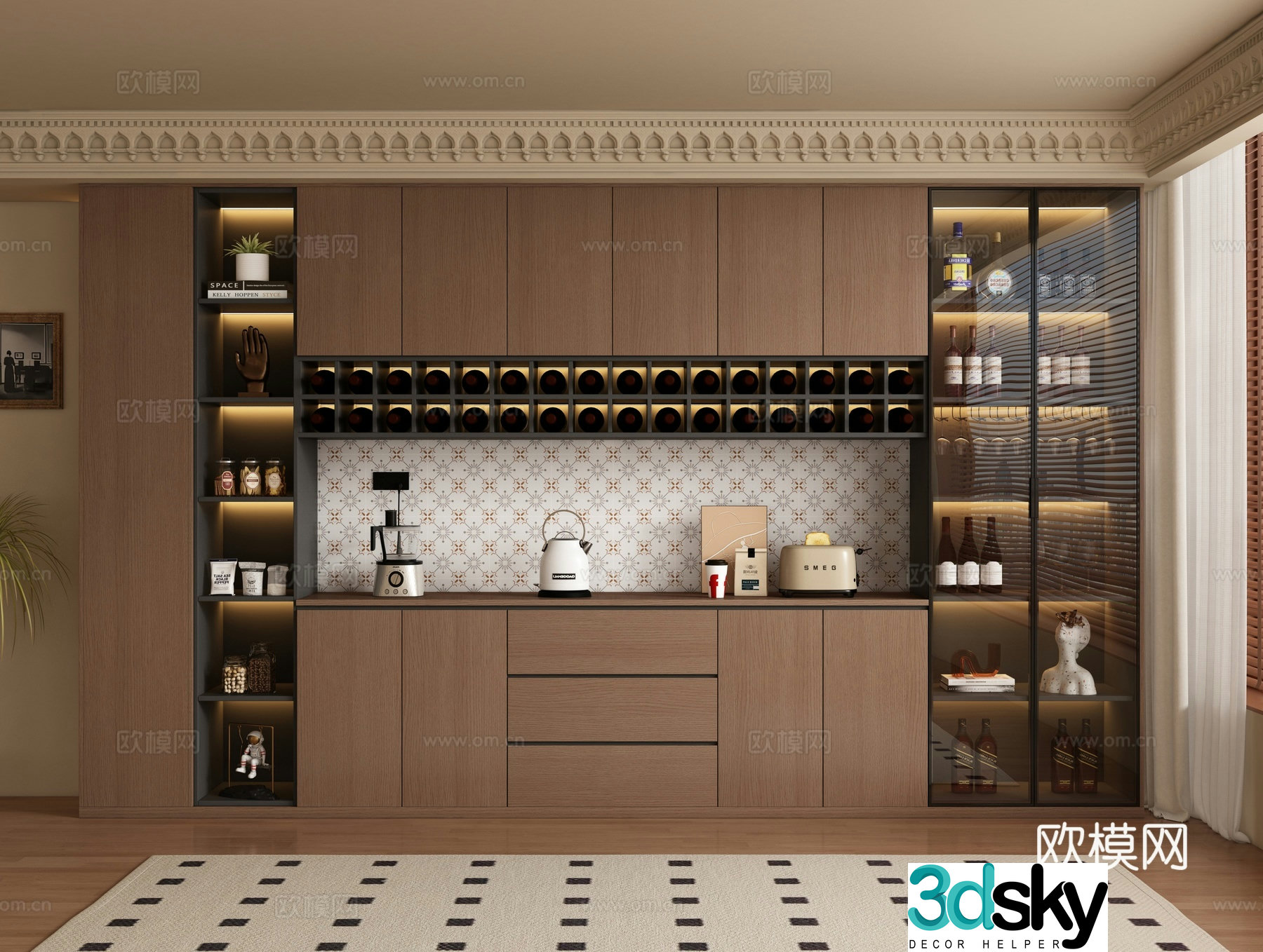 Medieval style wine cabinet and sideboard 3D model