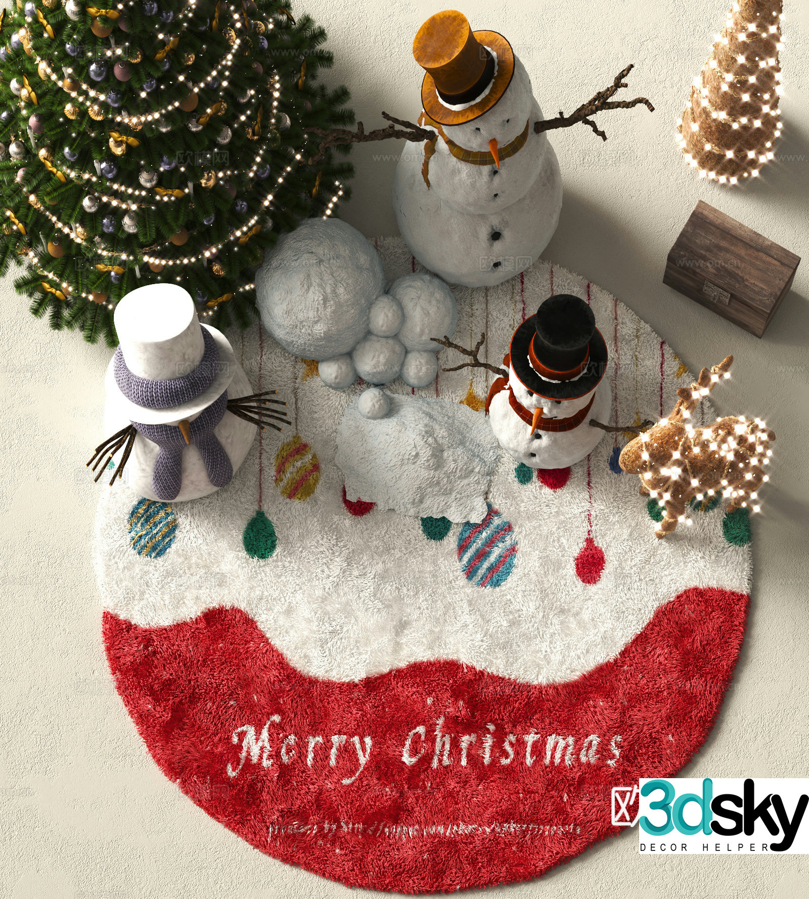 modern round rug christmas rug holiday decoration 3d model